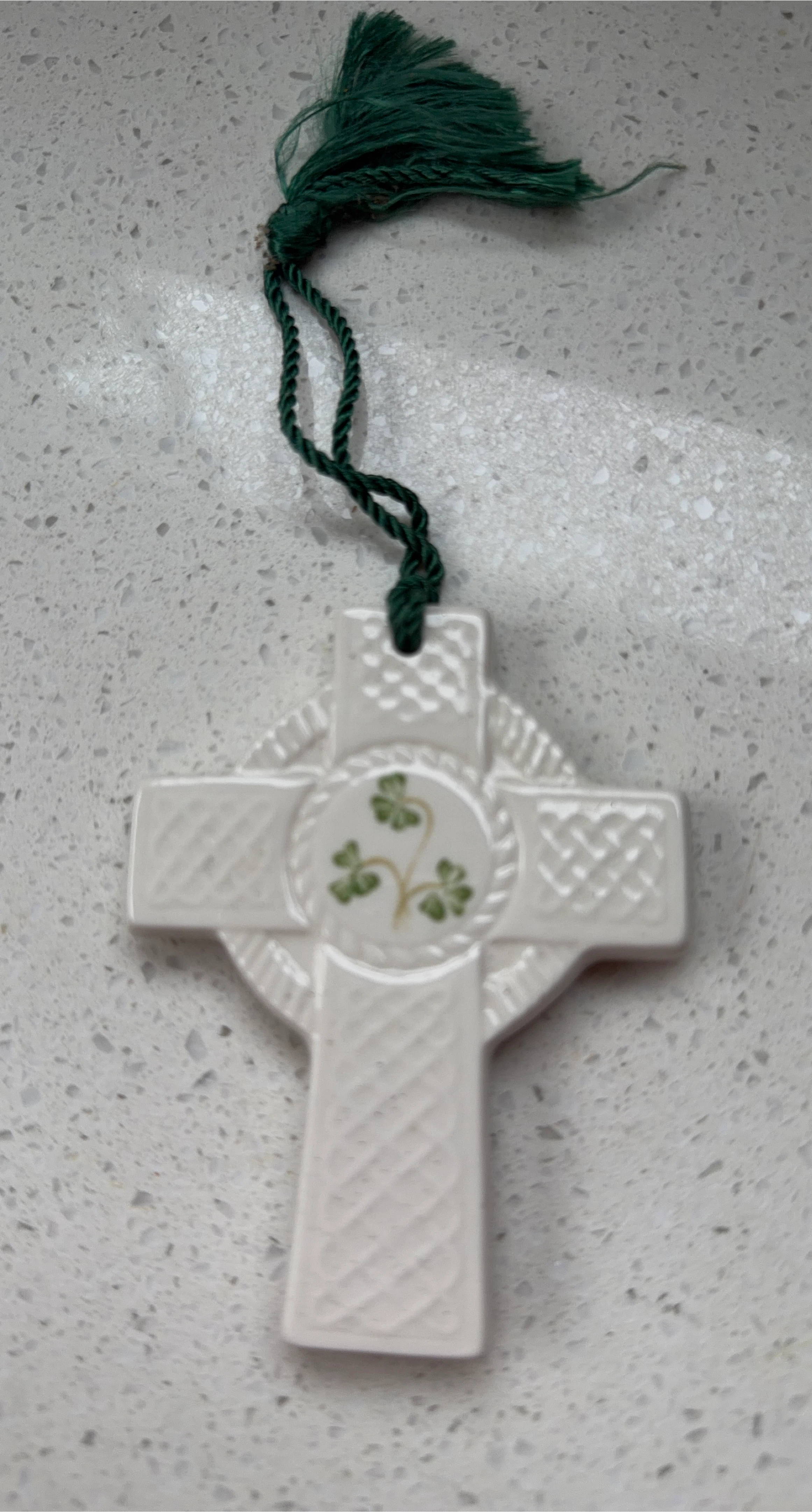 Donegal Crystal Celtic Cross Ornament with Shamrock