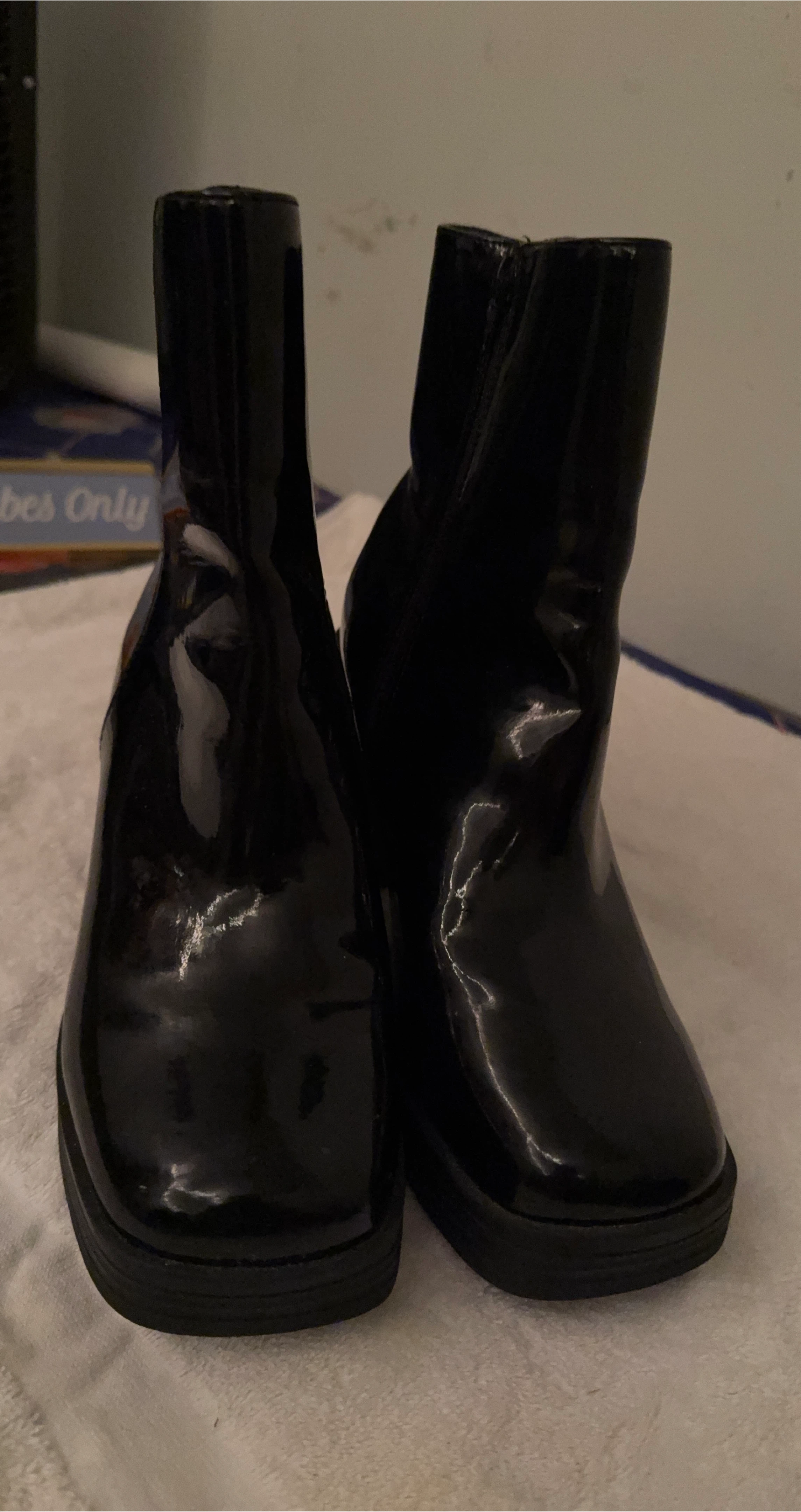 Black Patent Platform Ankle Boots