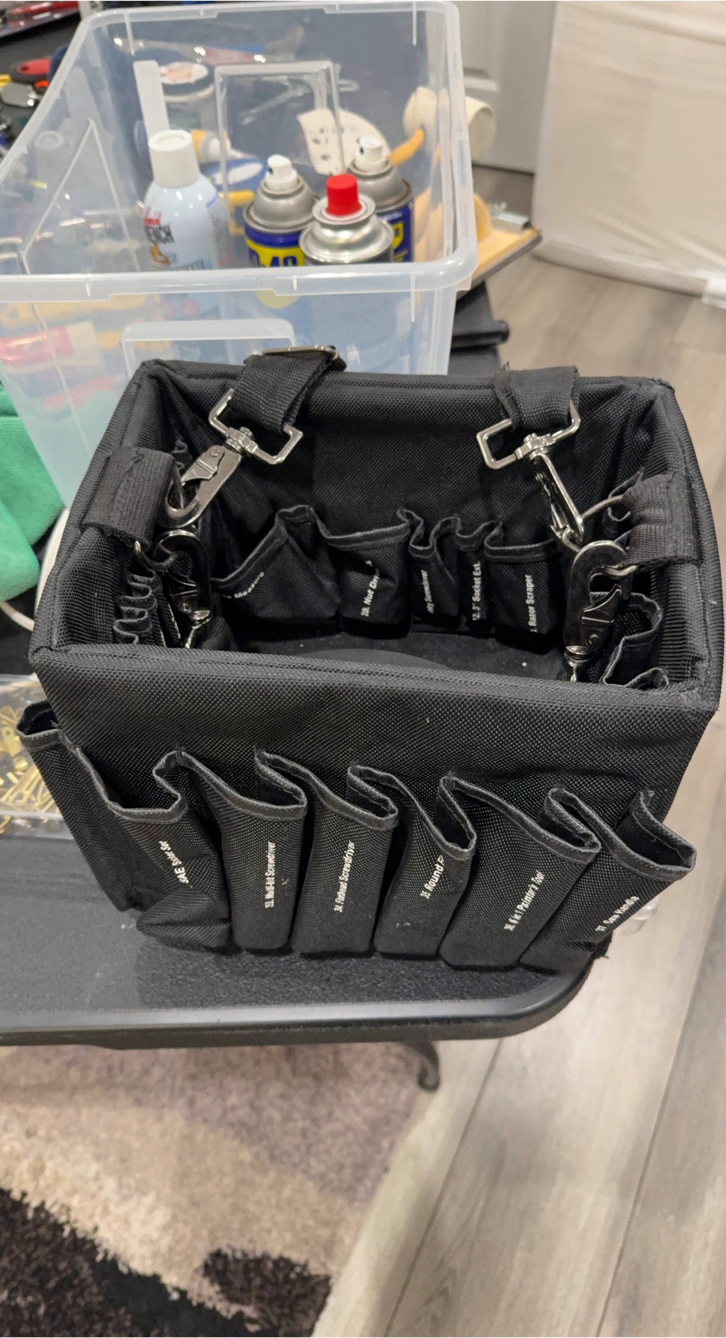 Black Multi-Pocket Tool Tote Bag