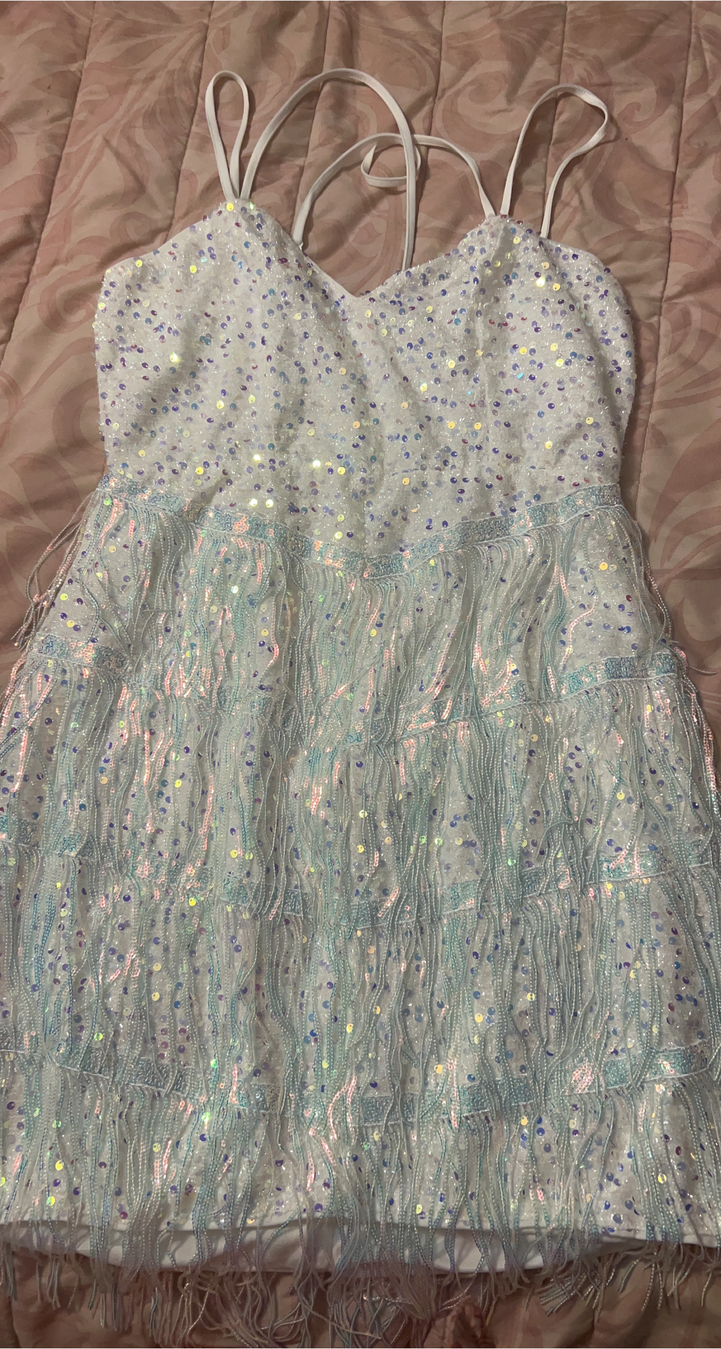 White Sequin Fringe Dress