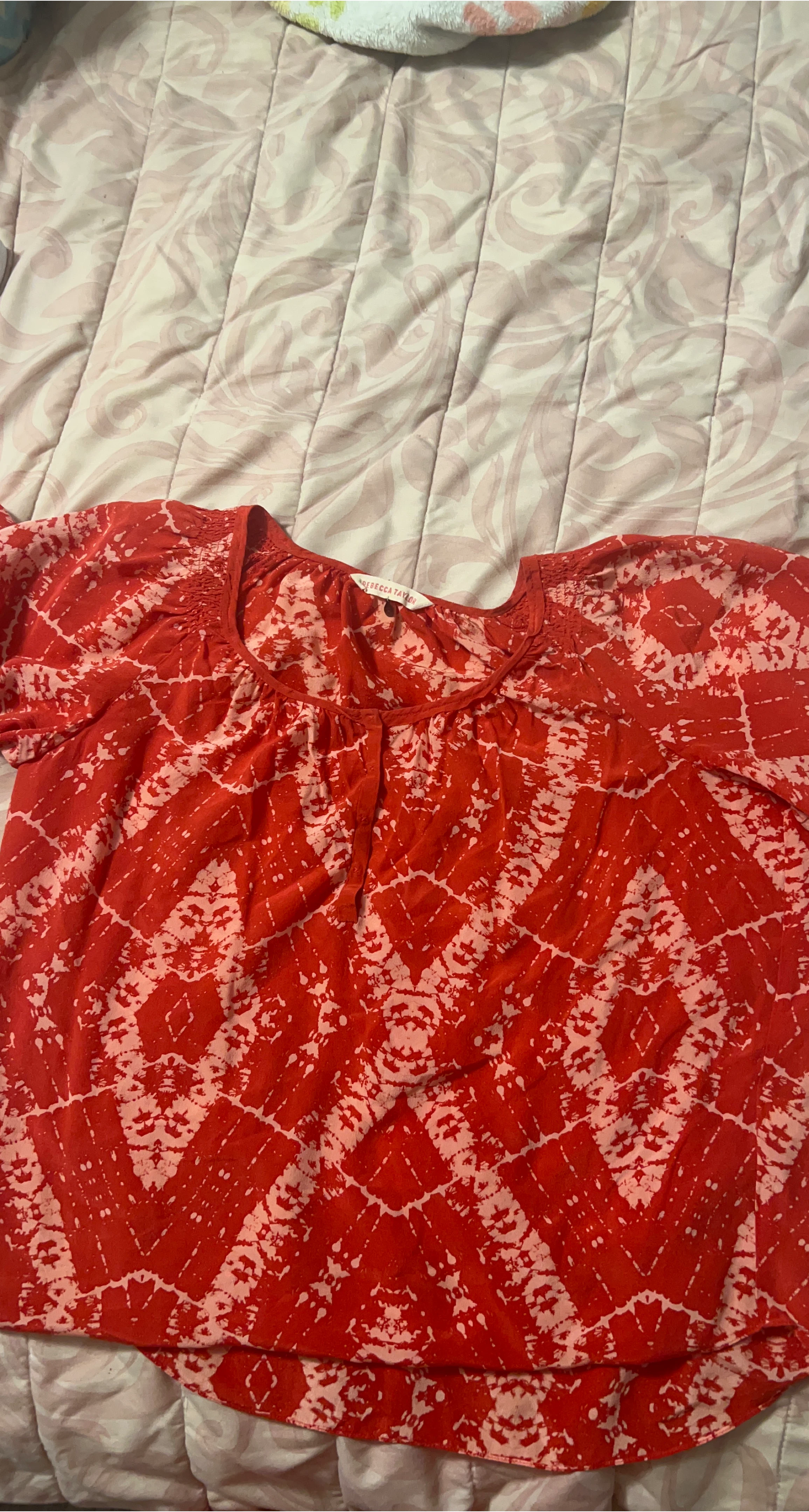 White House Black Market Red Tie-Dye Print Top