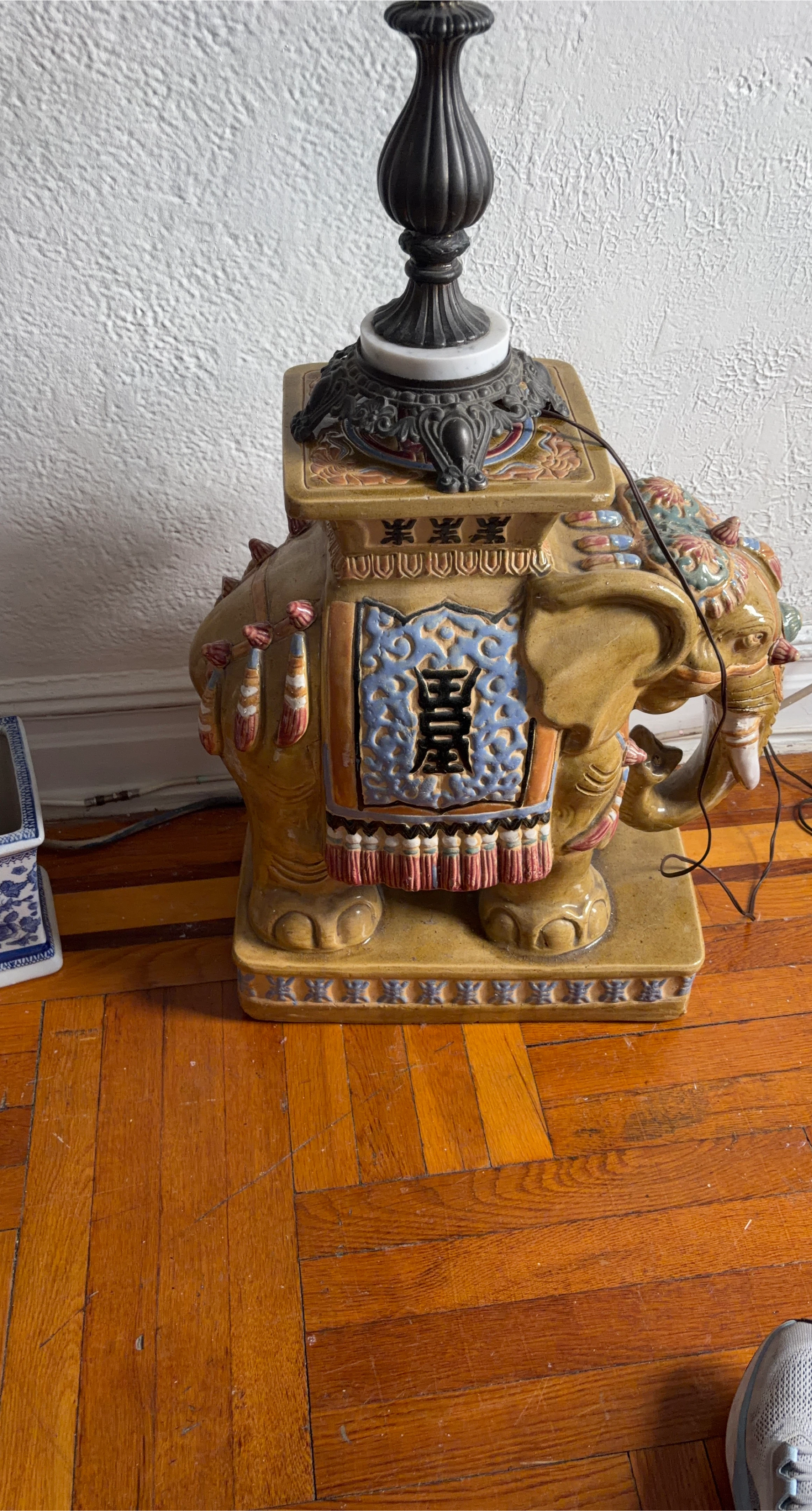 Vintage Ceramic Elephant Lamp Base
