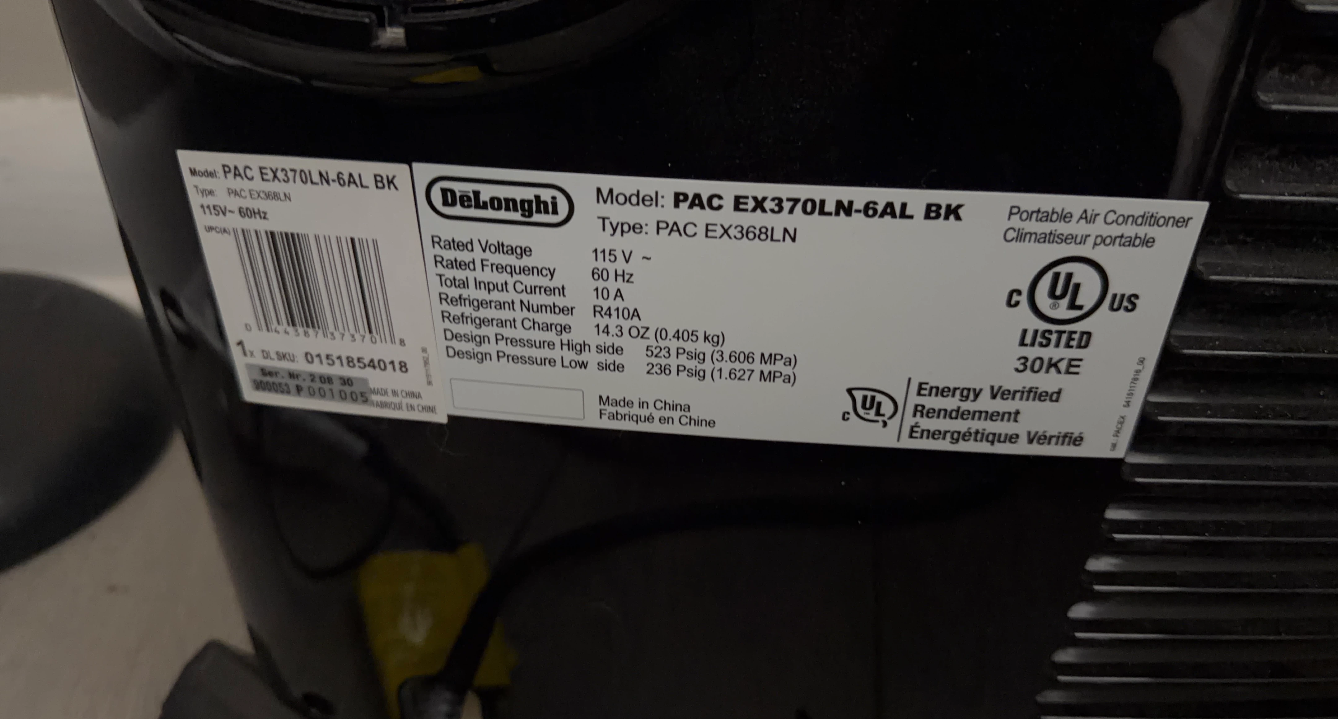 DeLonghi Pinguino PAC EX370LN Portable Air Conditioner