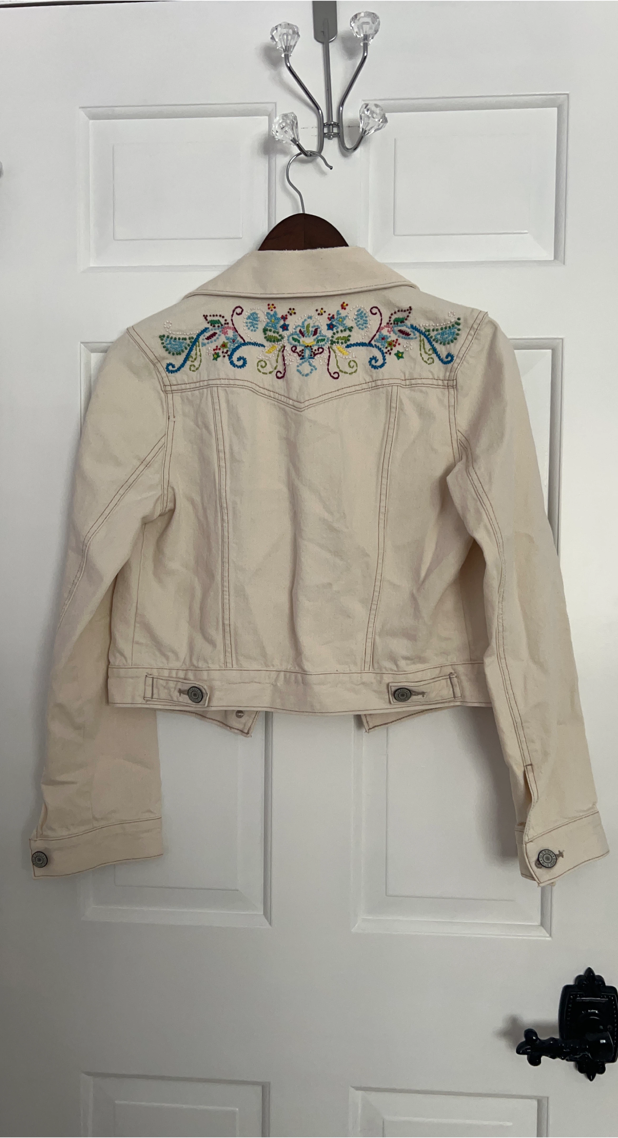 Cream Embroidered Denim Jacket