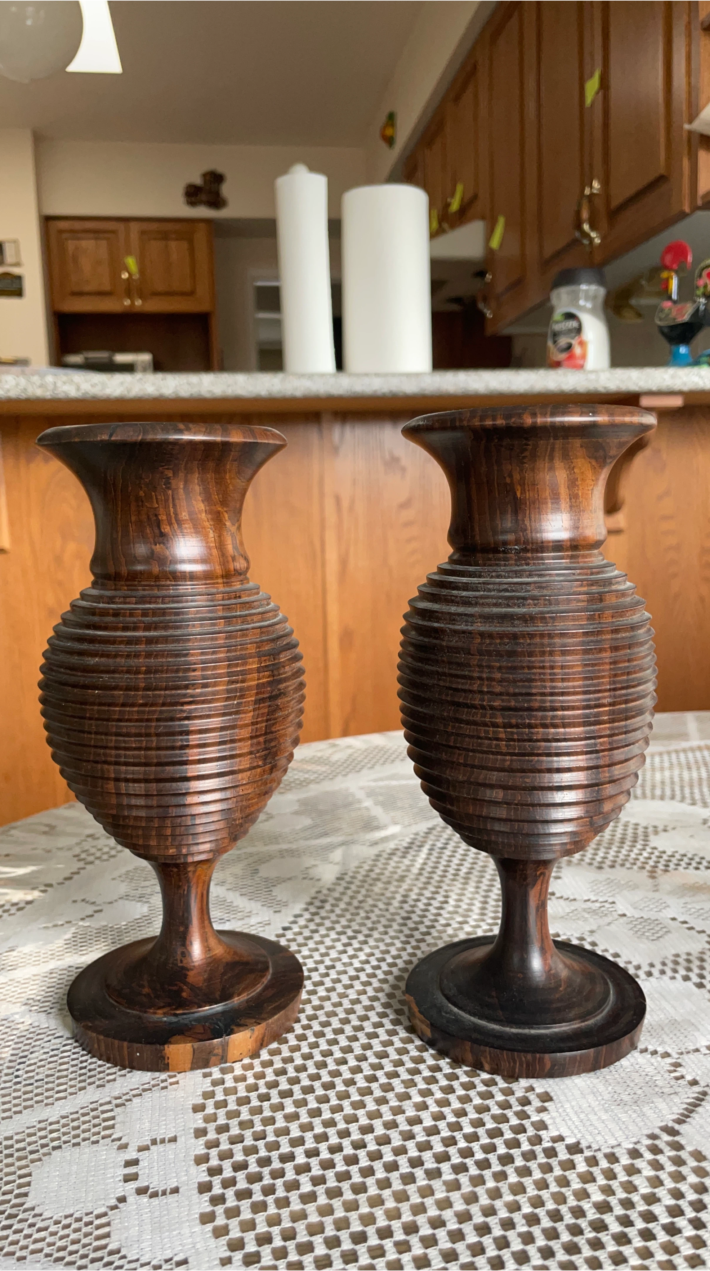 Vintage Wooden Vases - Pair