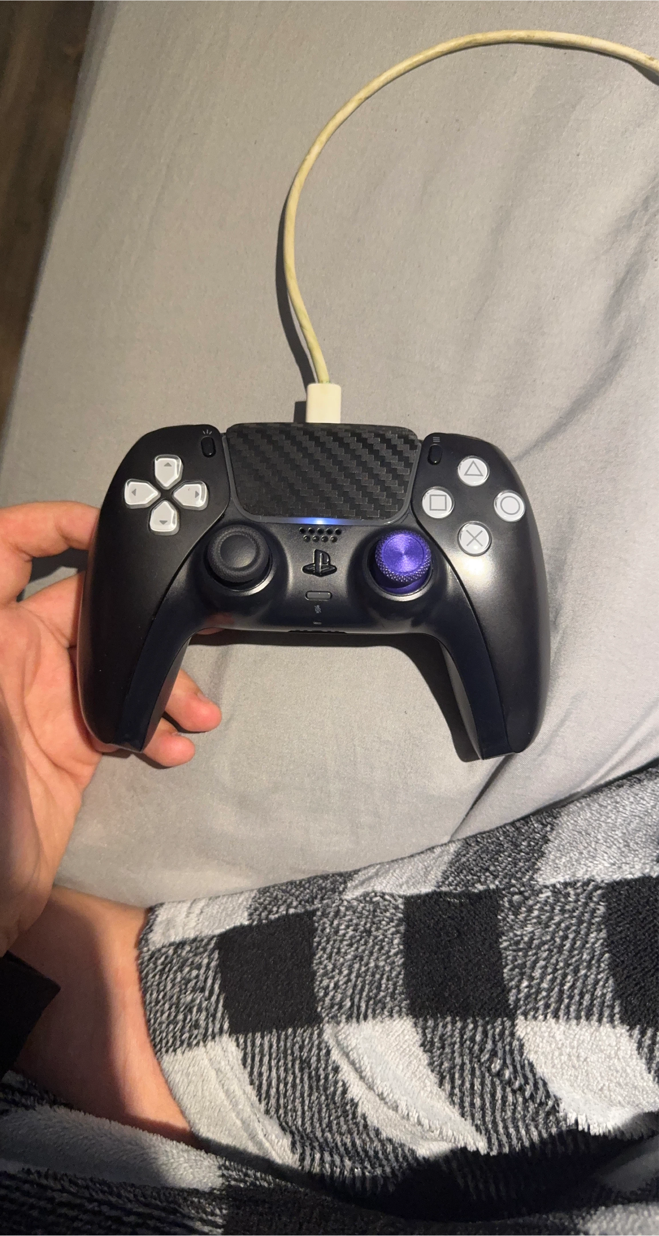 Black PS5 Controller with Custom Purple Thumbstick