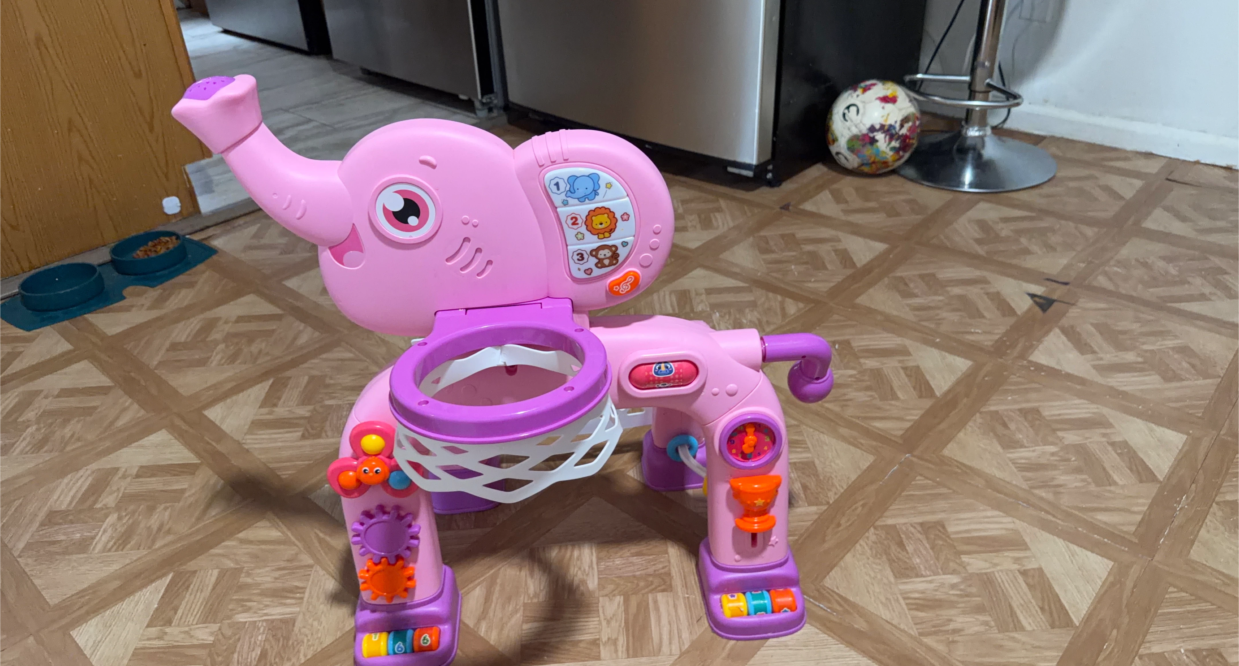Pink Elephant Activity Toy with Basketball Hoop