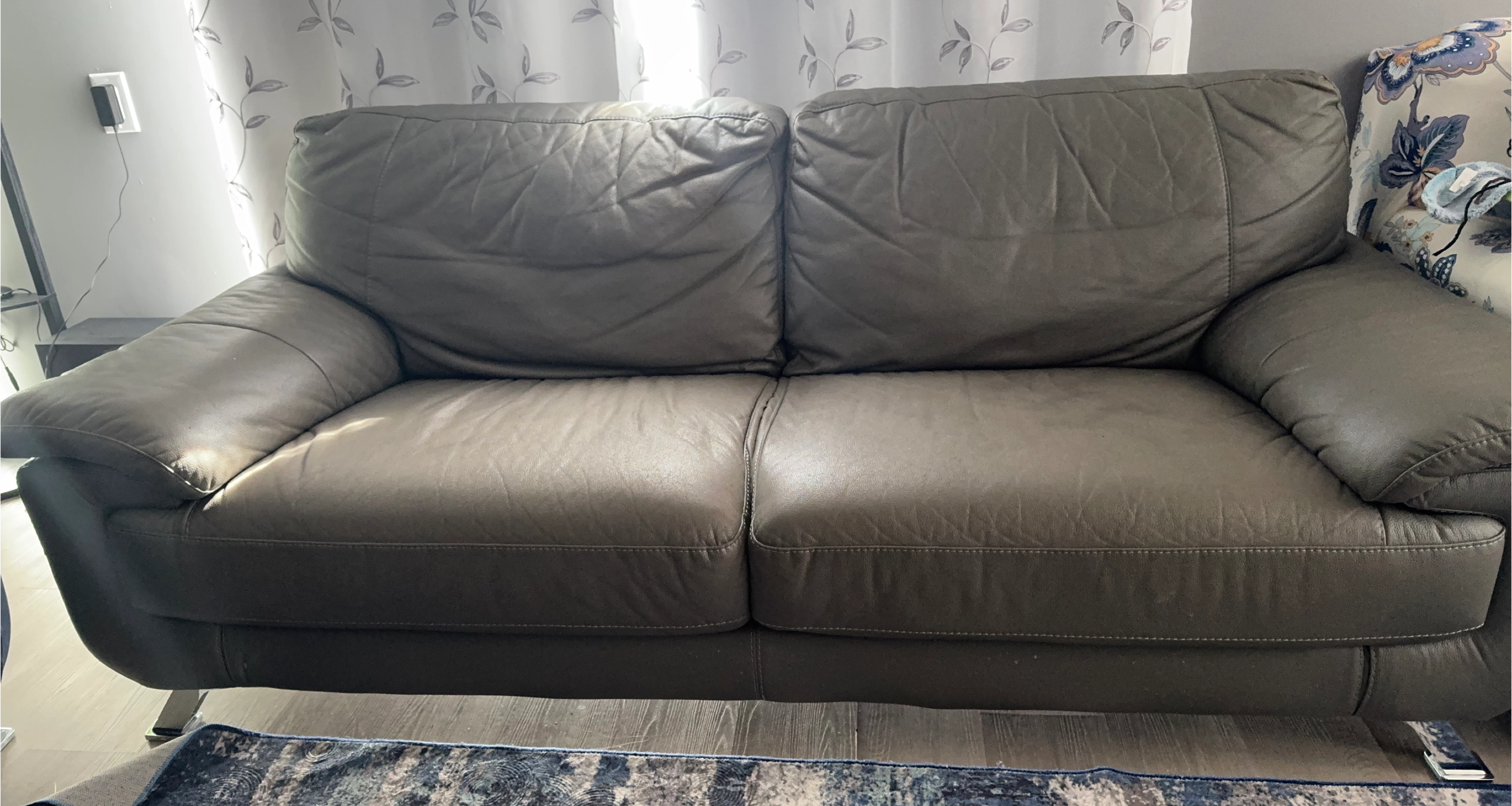 Set of 2 Grey Leather Sofa