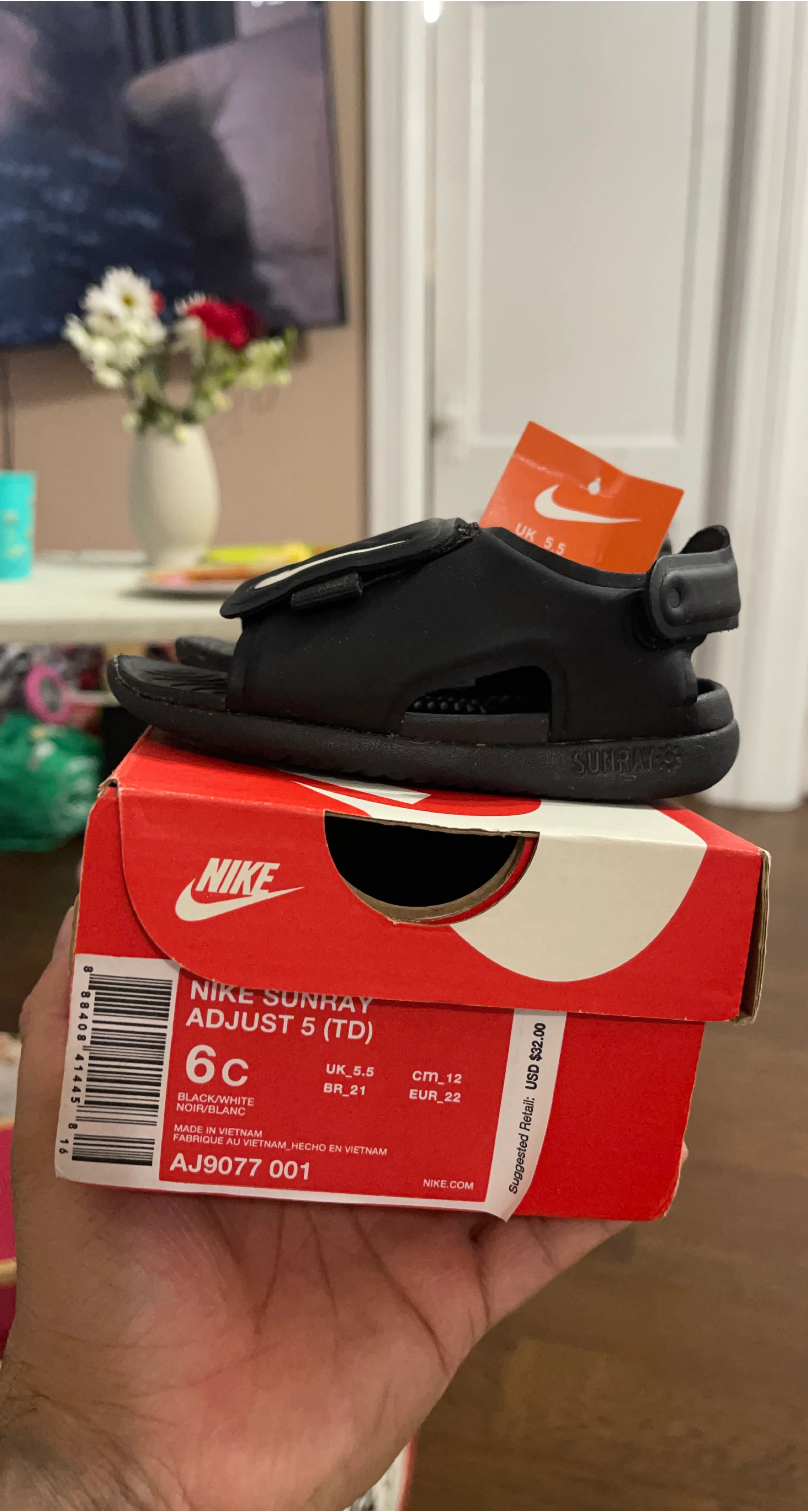 Nike Sunray Adjust 5 (TD) Black/White Toddler Sandals Size 6c