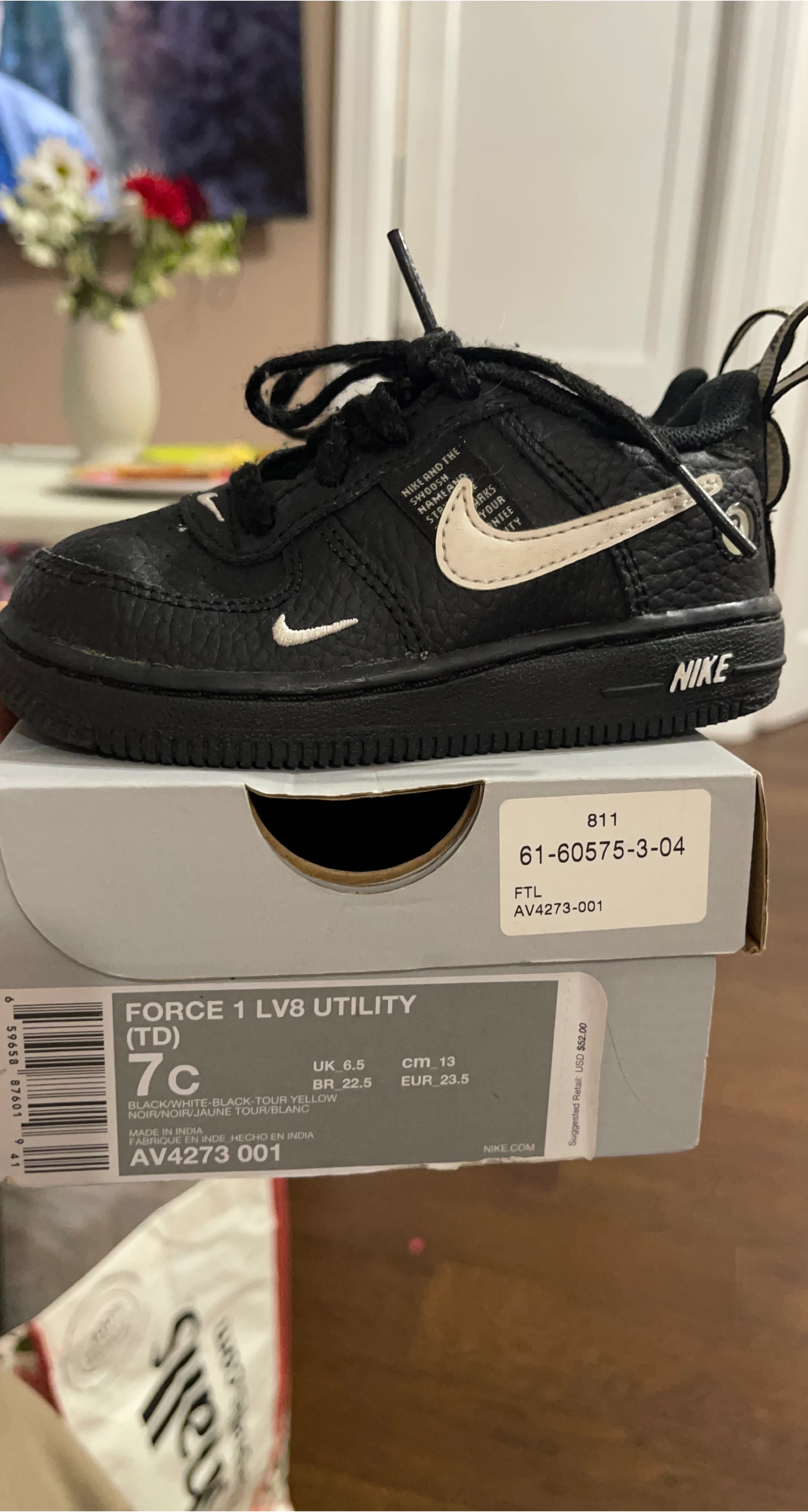 Nike Force 1 LV8 Utility TD Toddler Shoes Size 7C Black/White