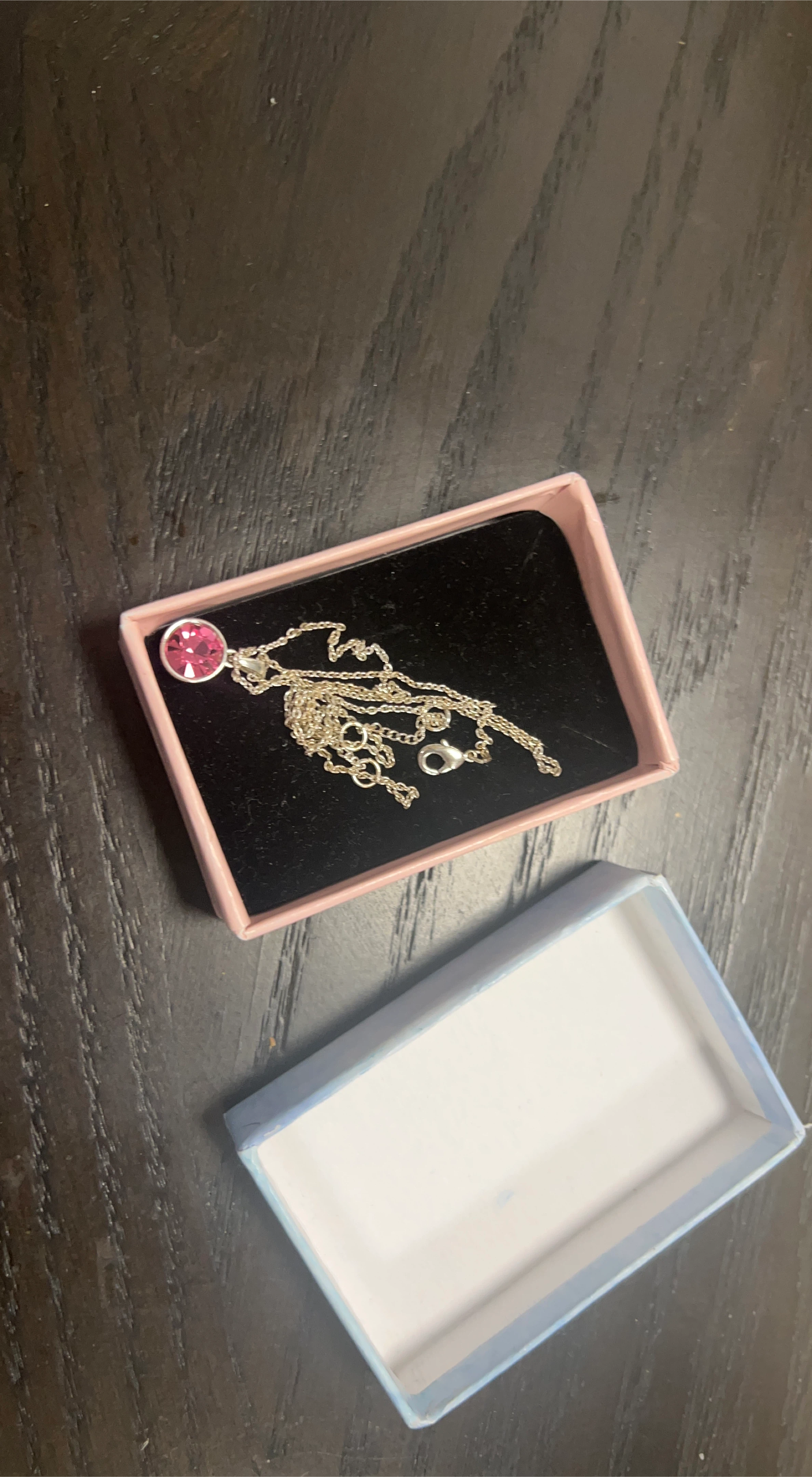 Pink Crystal Pendant Necklace with Silver Chain