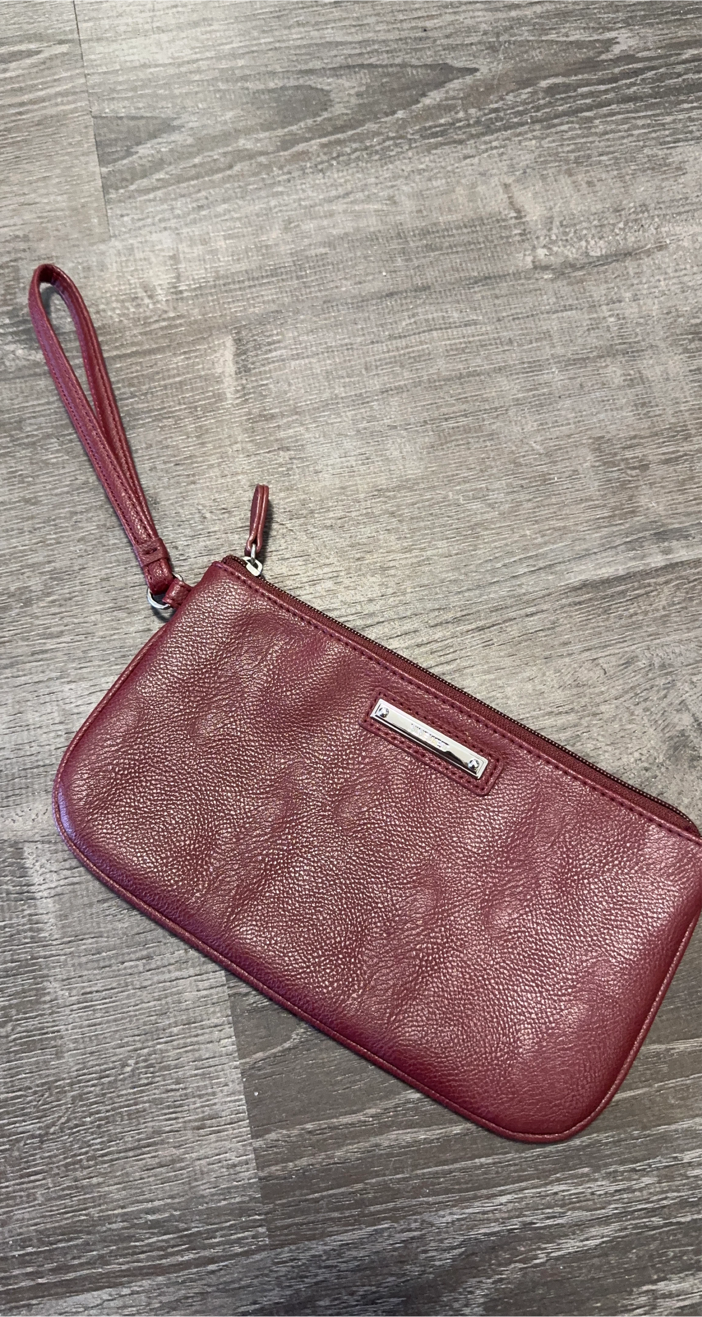 Nine West Maroon Faux Leather Wristlet Clutch