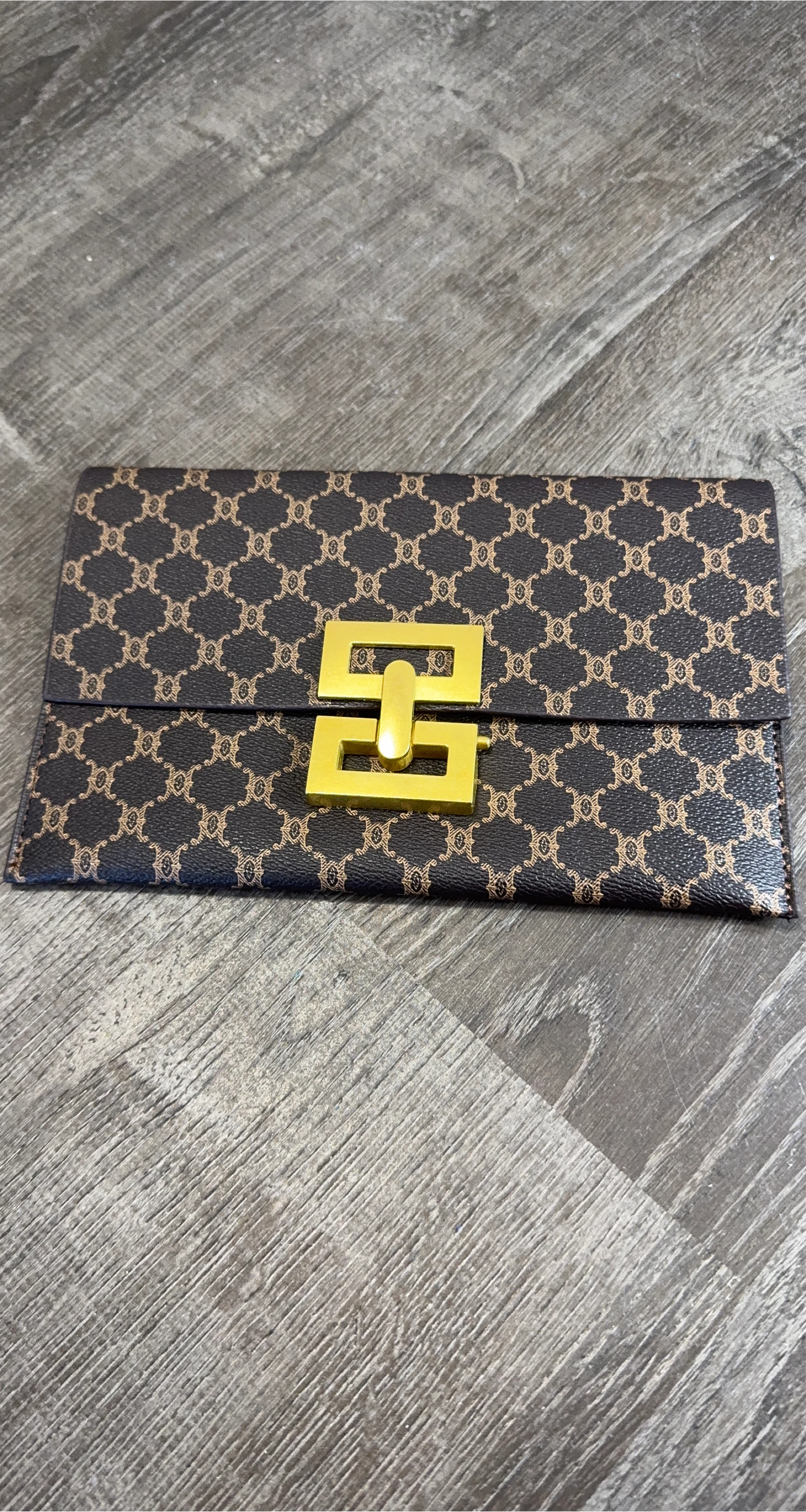 Brown & Gold Patterned Clutch Wallet