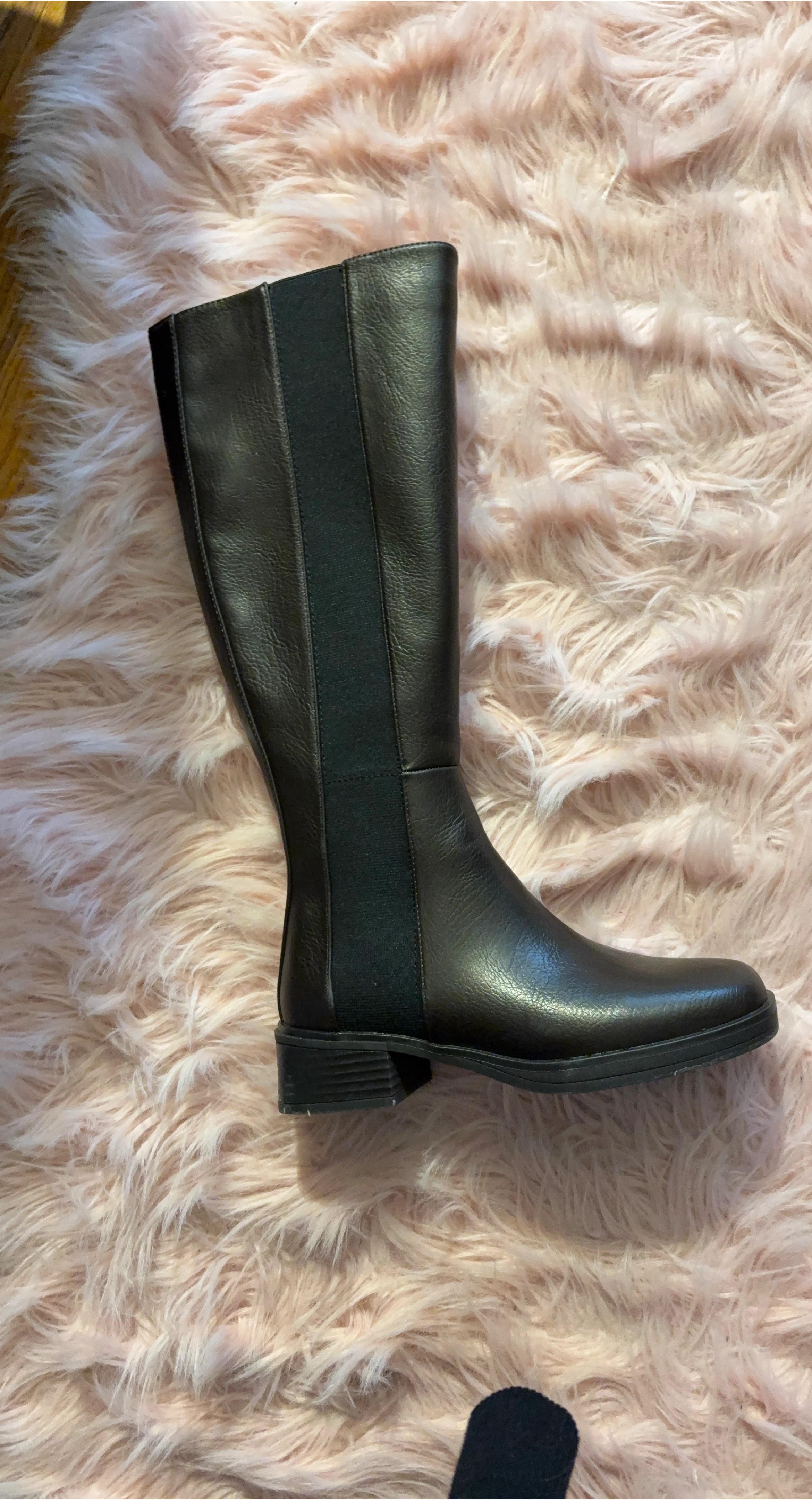 BrownKnee-High Boots with Elastic Side Panels