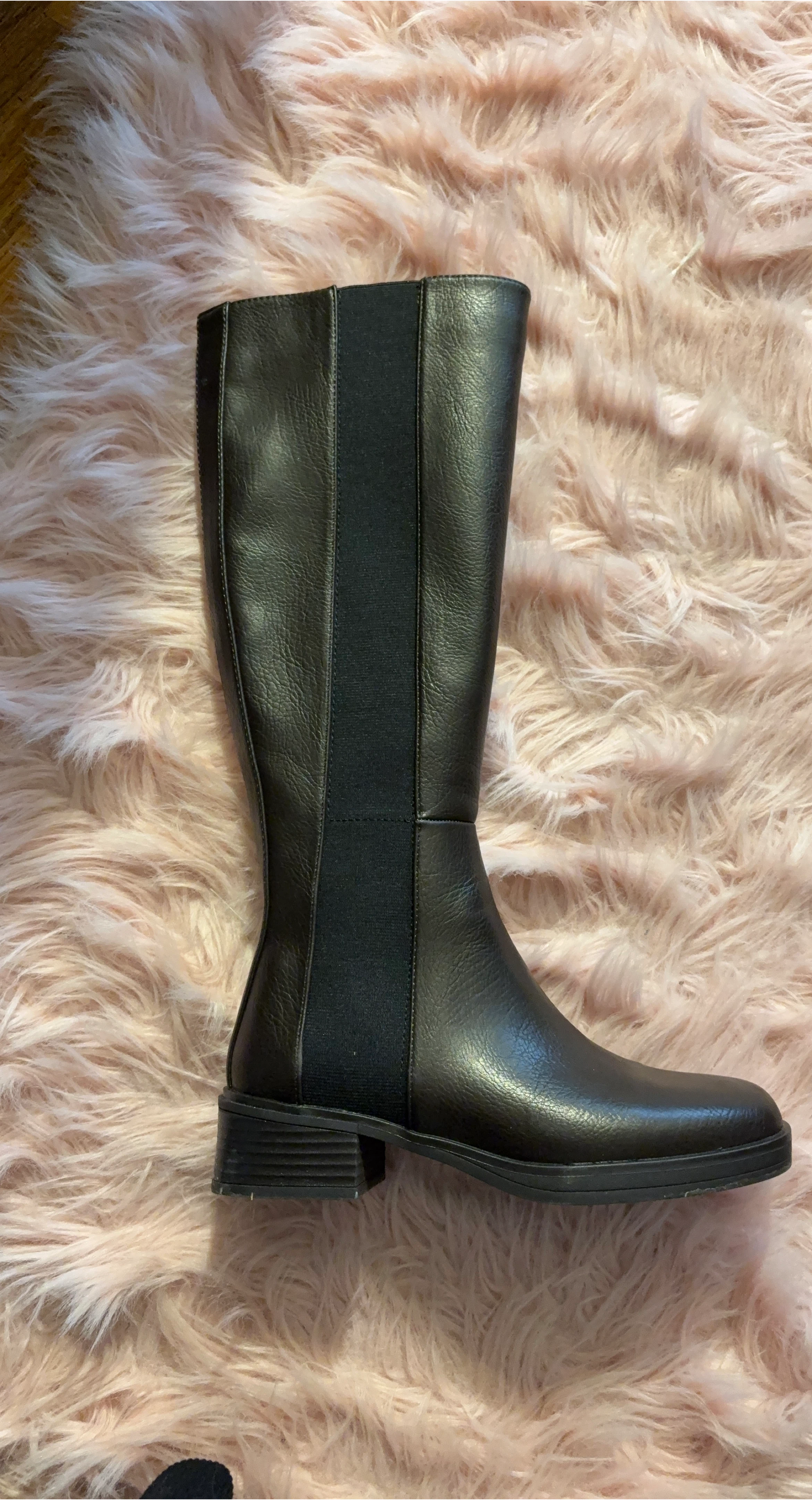 Black Knee-High Boots with Elastic Side Panels