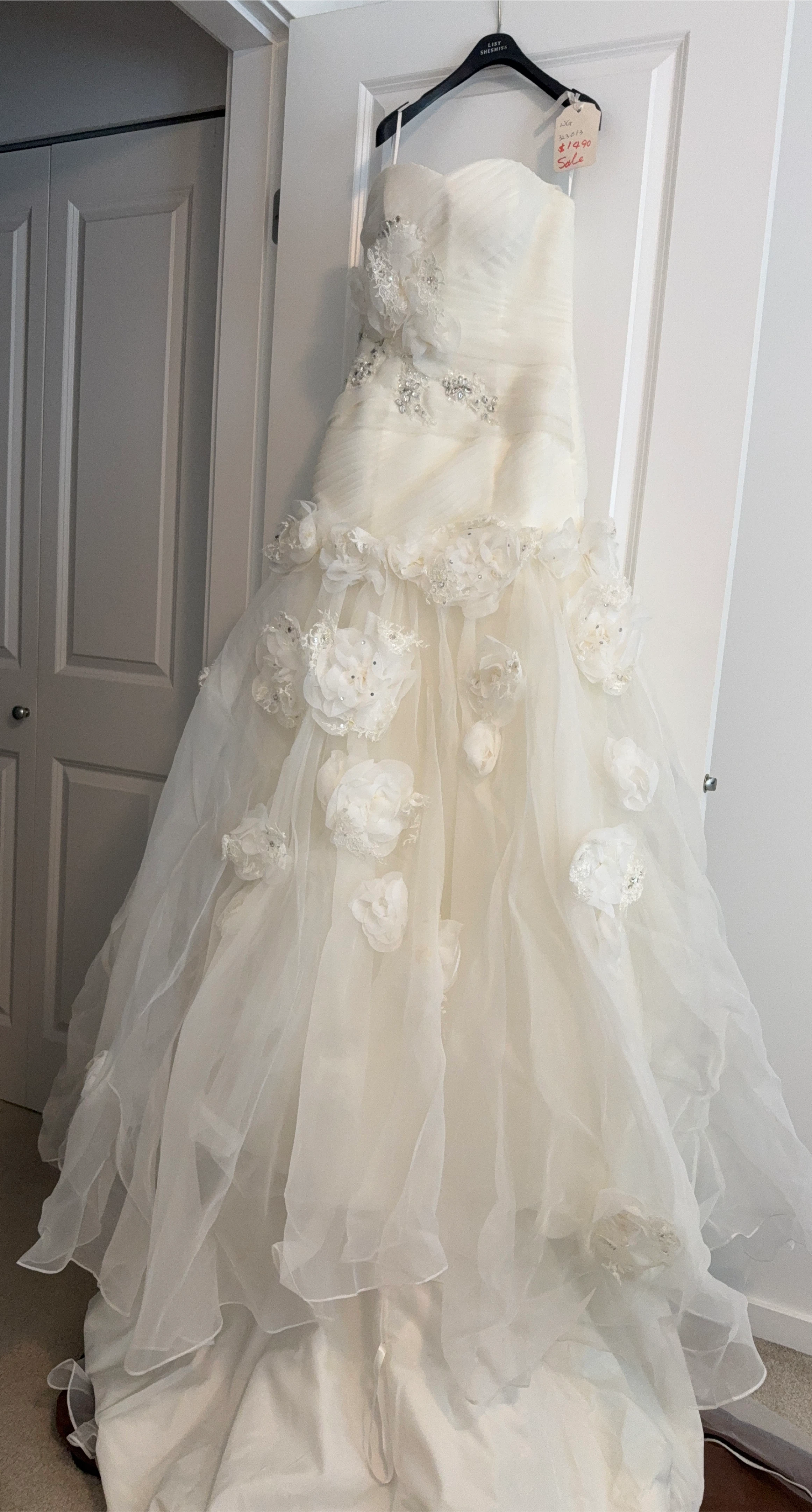 Strapless Wedding Dress with Floral Appliques