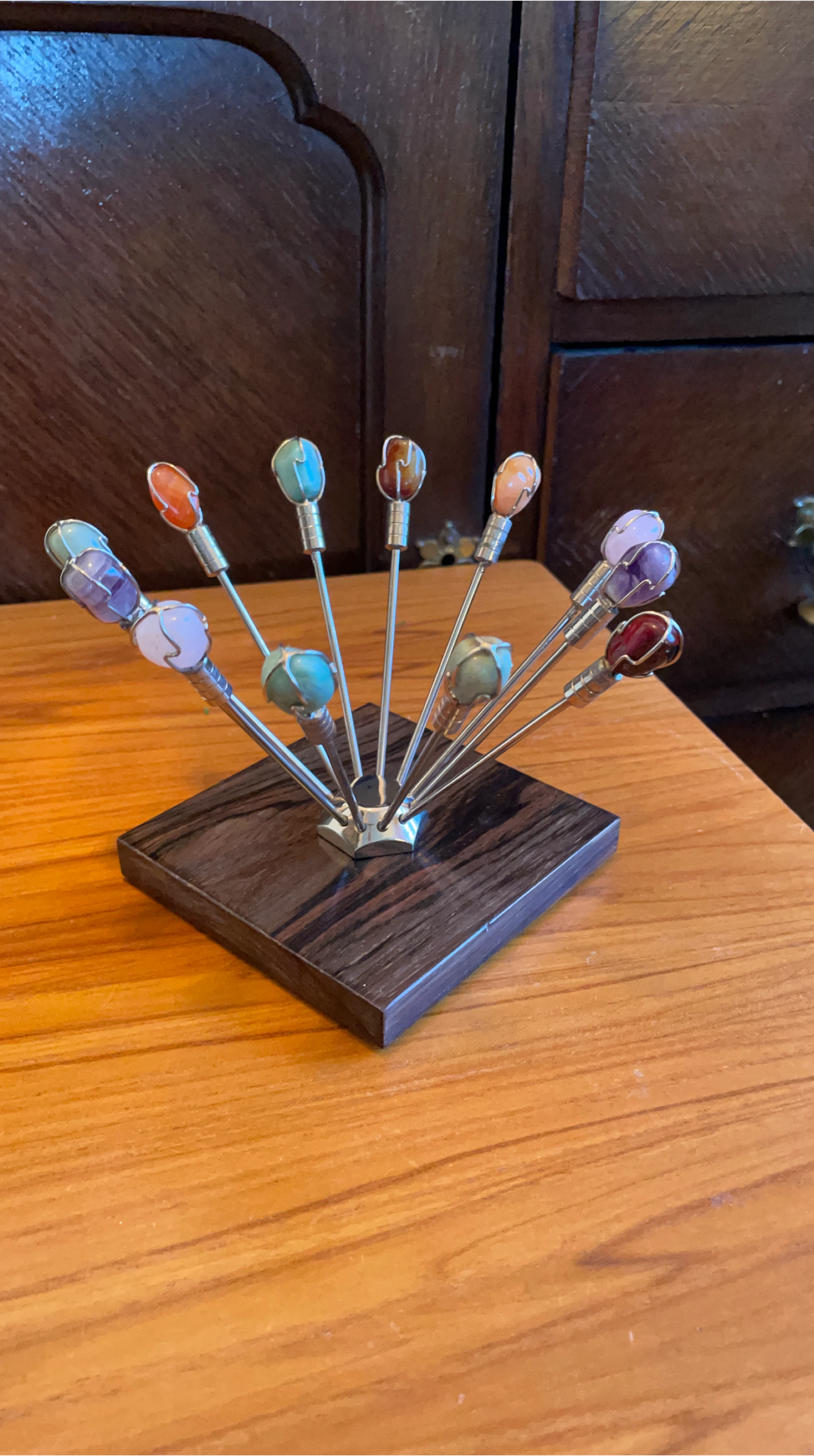 Retro set of 12 Gemstone Cocktail Picks