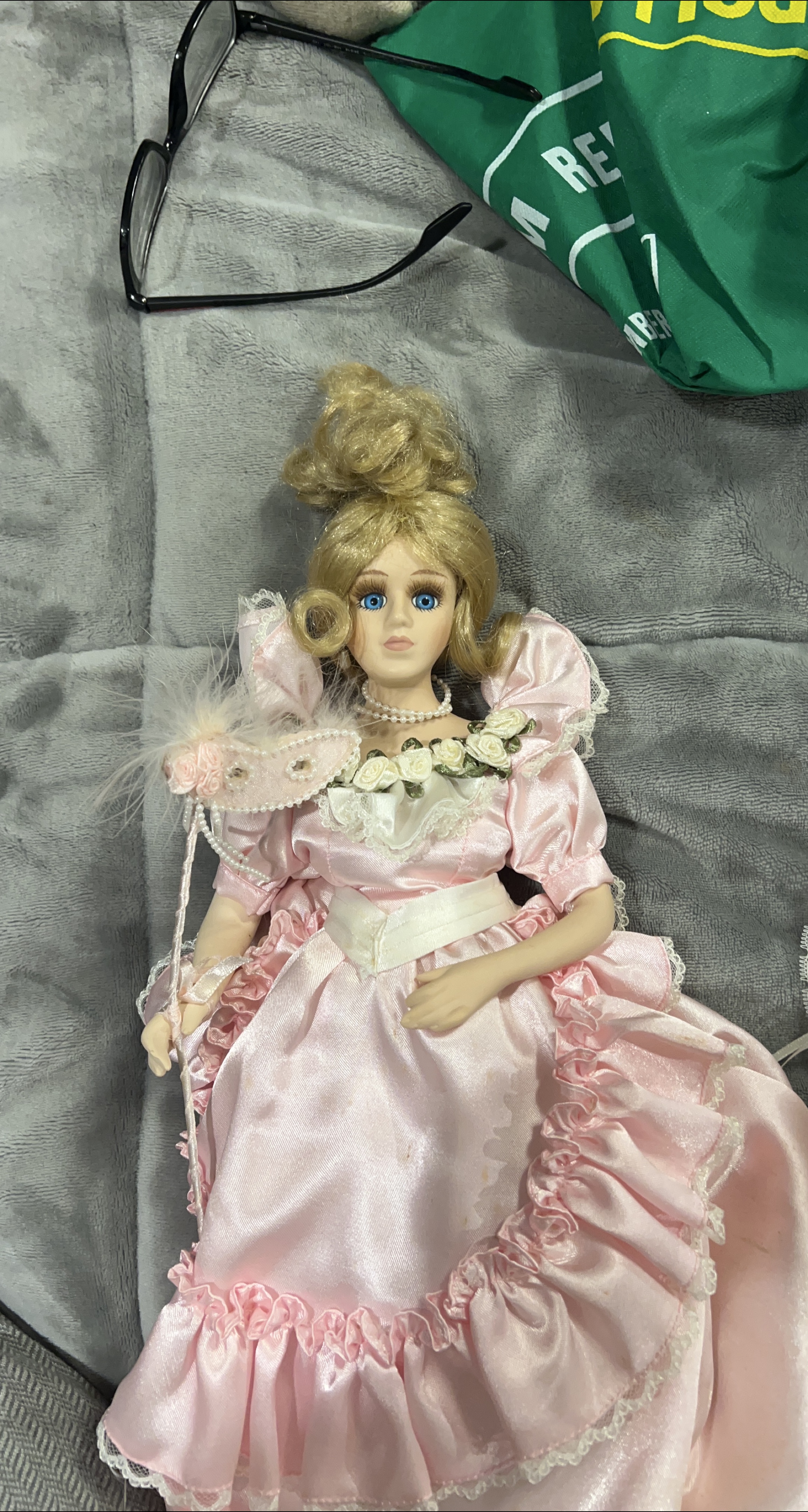 Vintage Porcelain Doll in Pink Gown