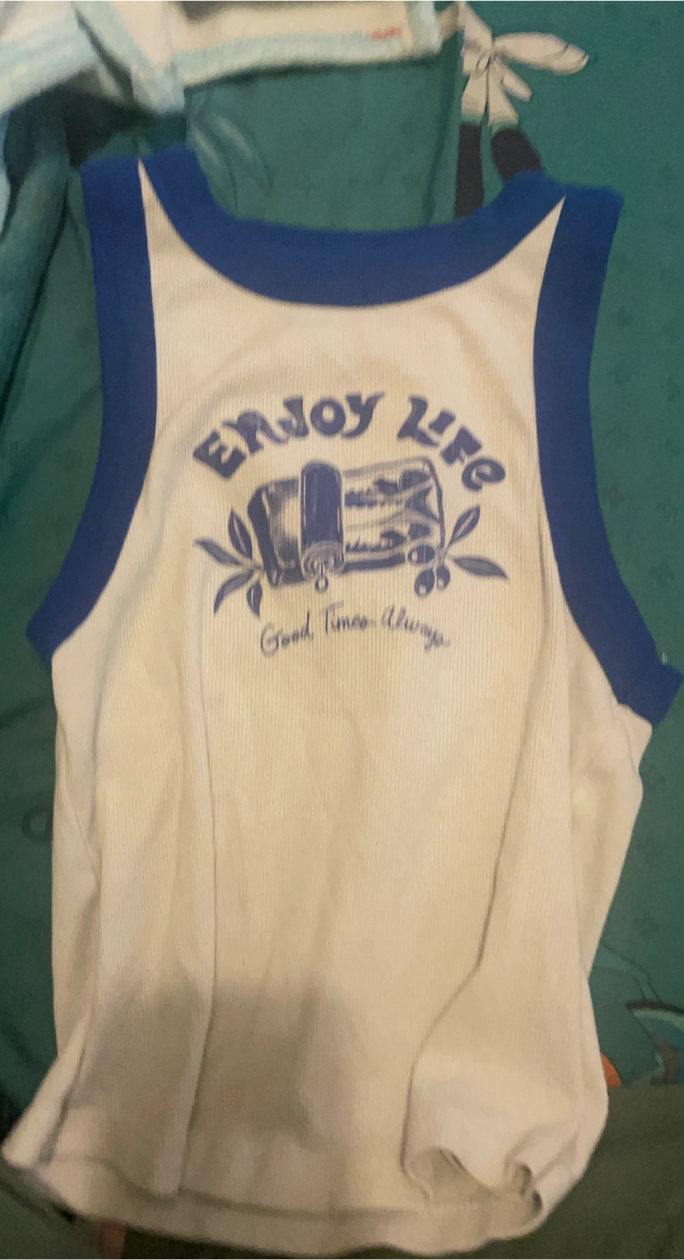 White and Blue 'Enjoy Life' Tank Top
