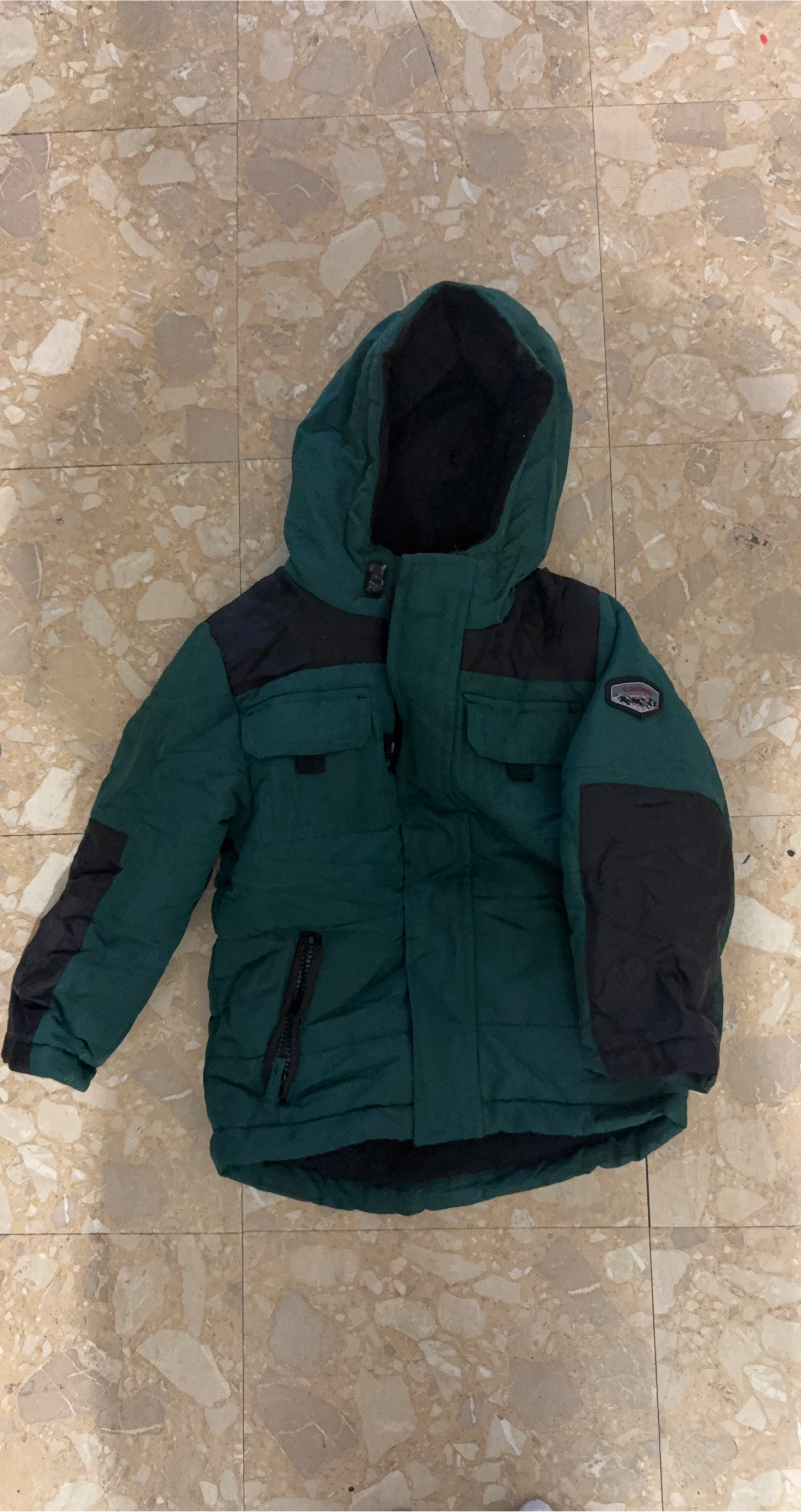 Boys Green & Black Puffer Jacket with Hood