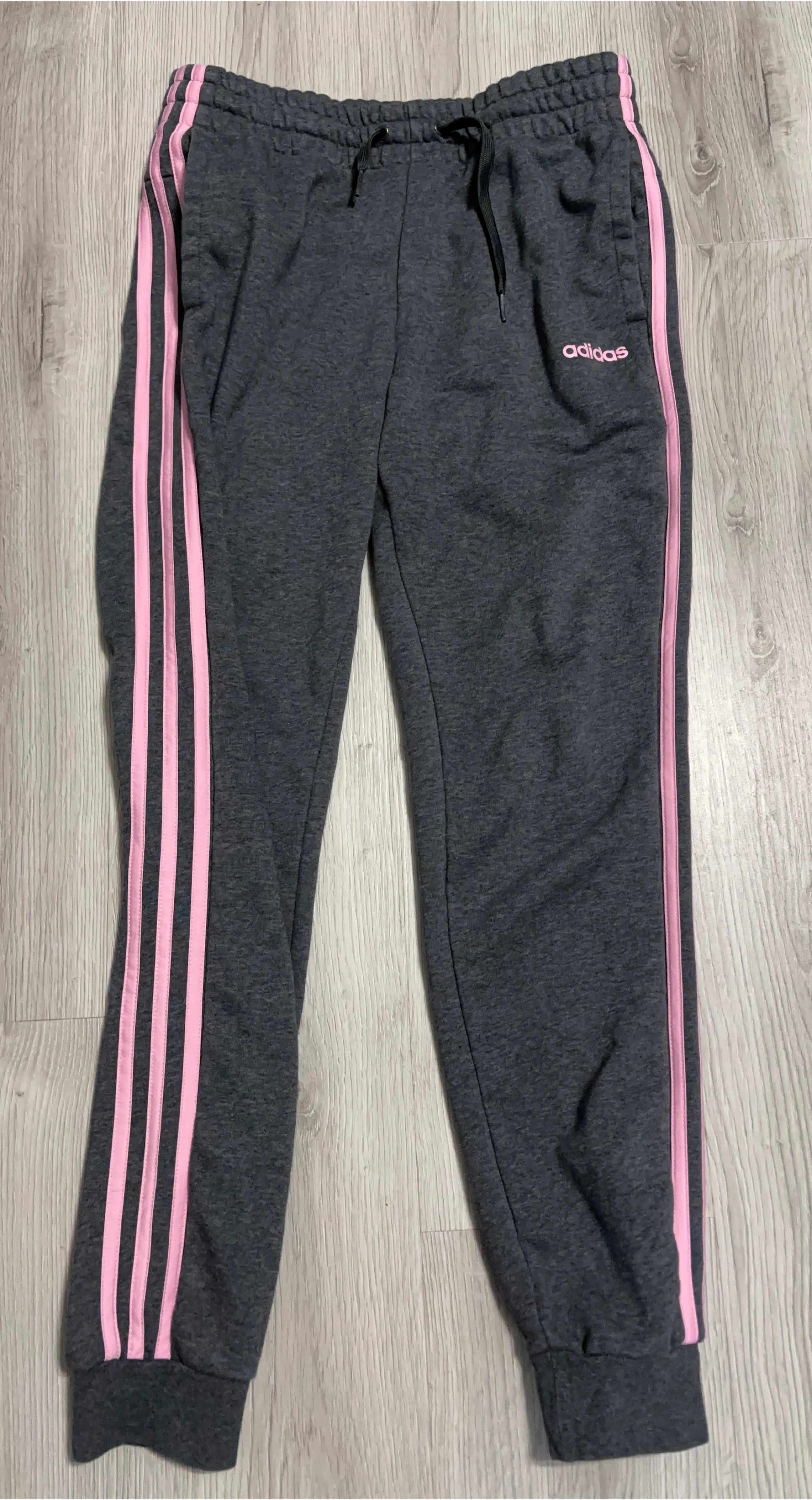 Adidas Jogger Sweatpants - Dark Grey with Pink Stripes - Size S