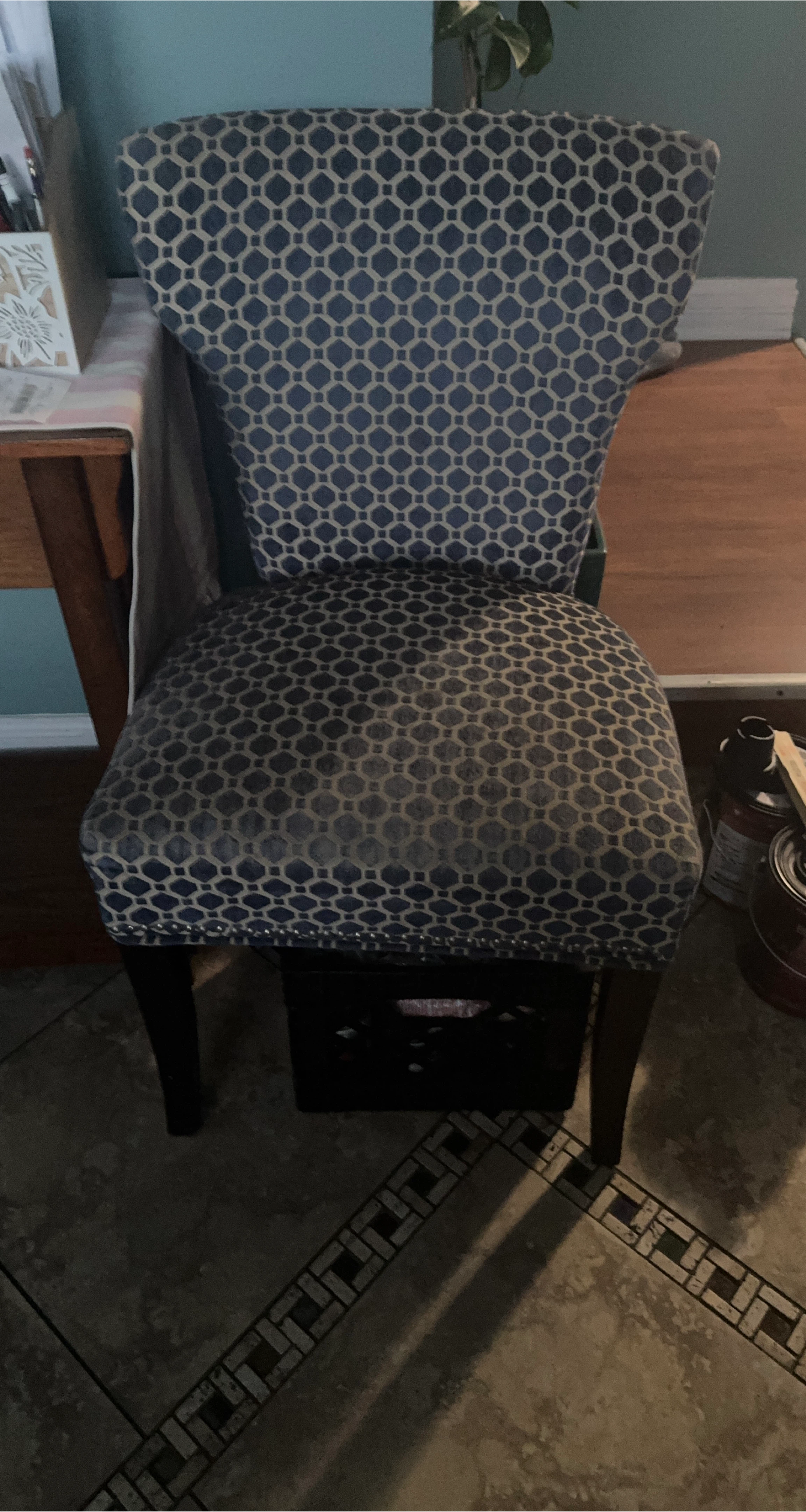 Blue Geometric Upholstered Dining Chair