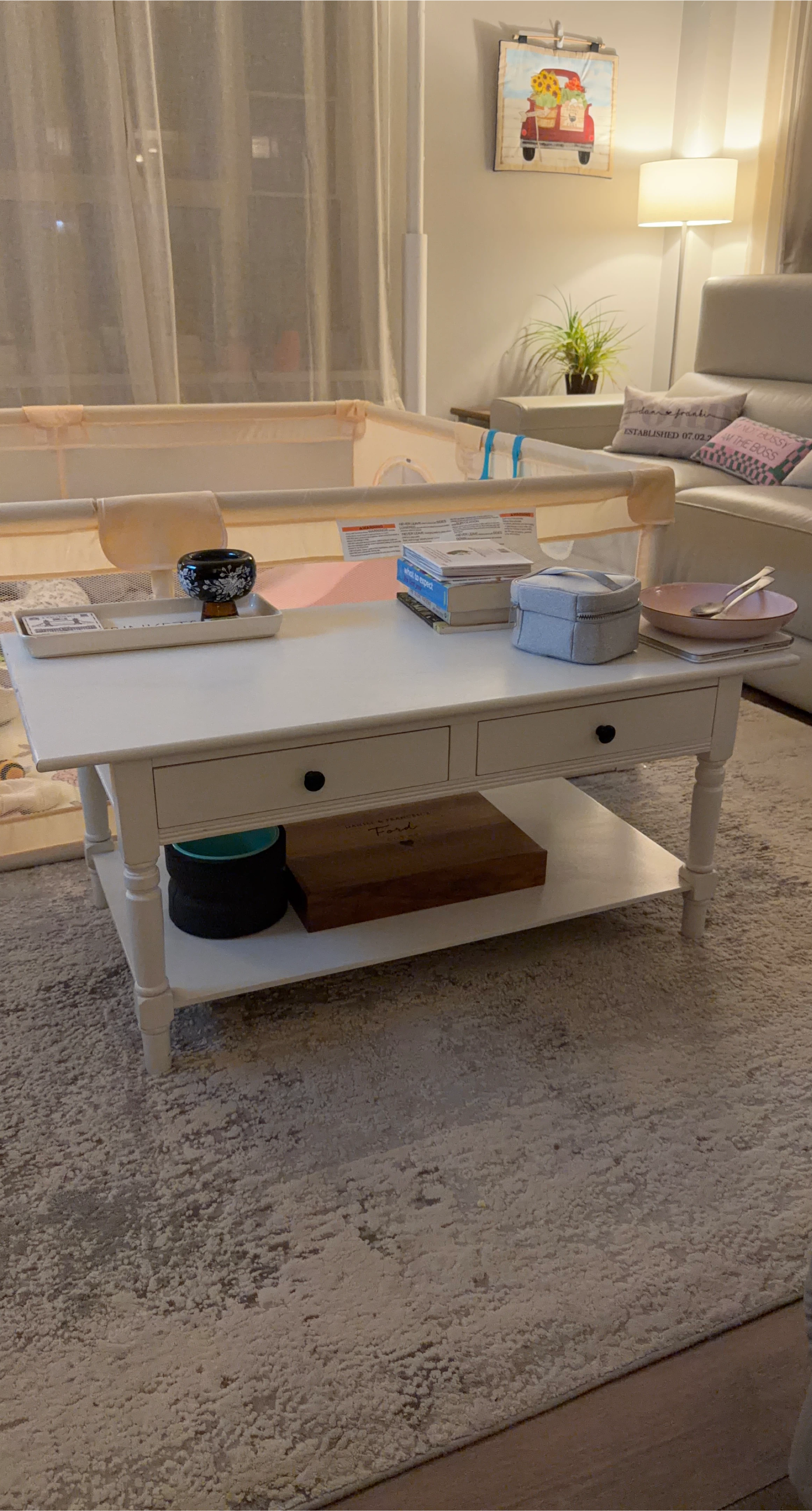 White Coffee Table with Drawer Storage