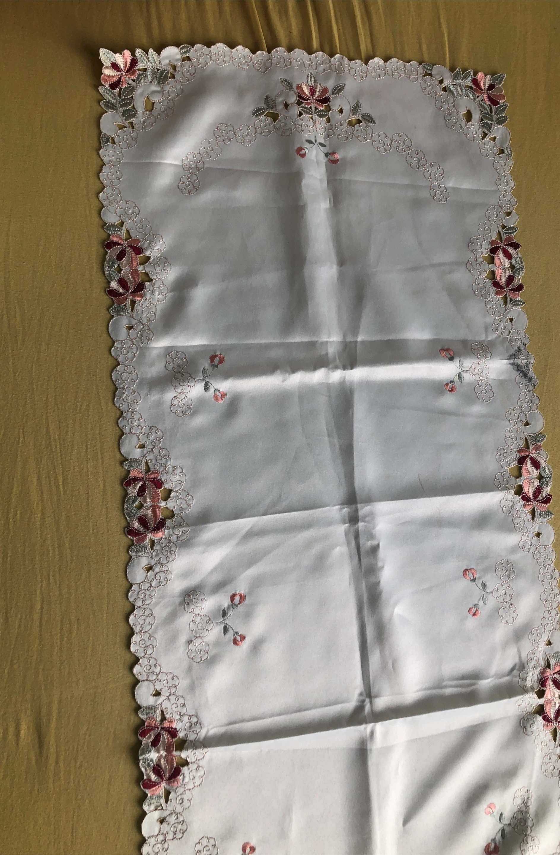 Off White Table Runner with Floral Embroidery