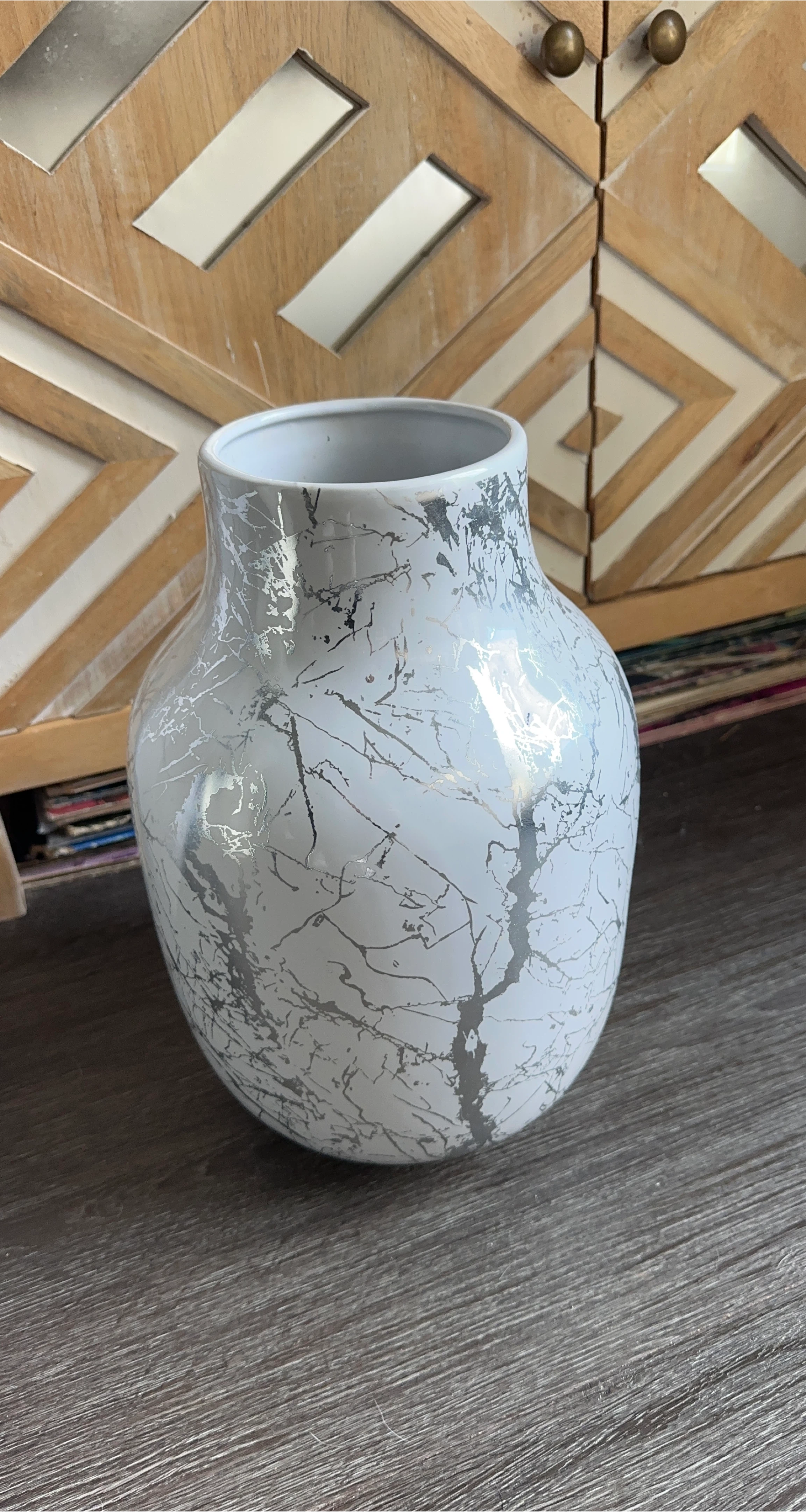 White and Silver Marbled Ceramic Vase
