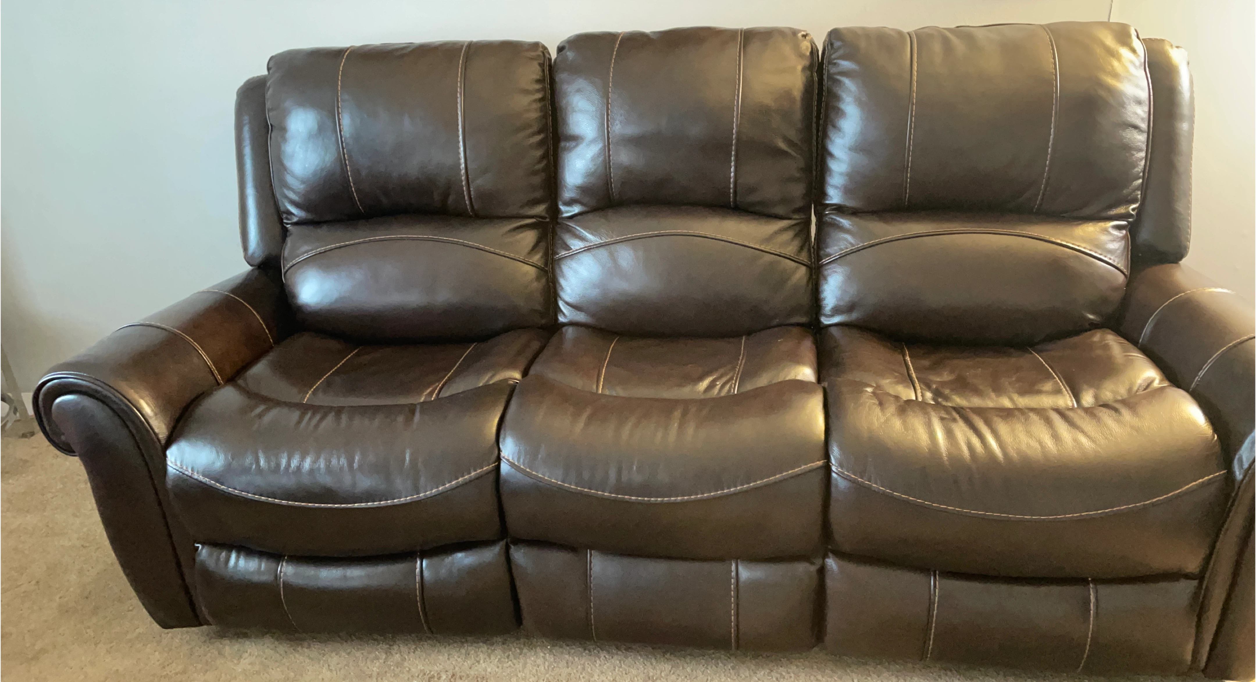 Brown Leather Reclining Sofa