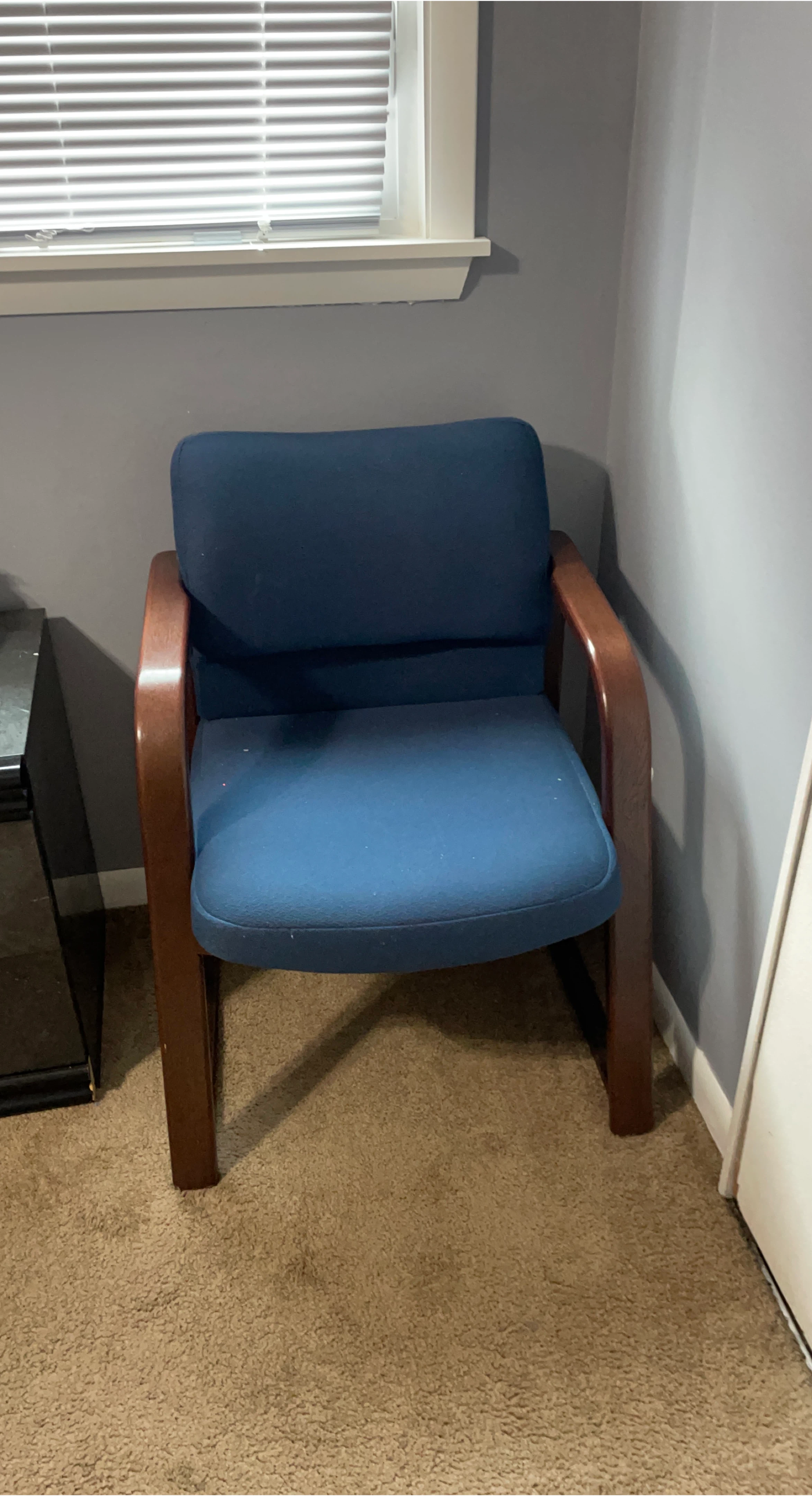 Blue Upholstered Accent Chair with Wood Arms