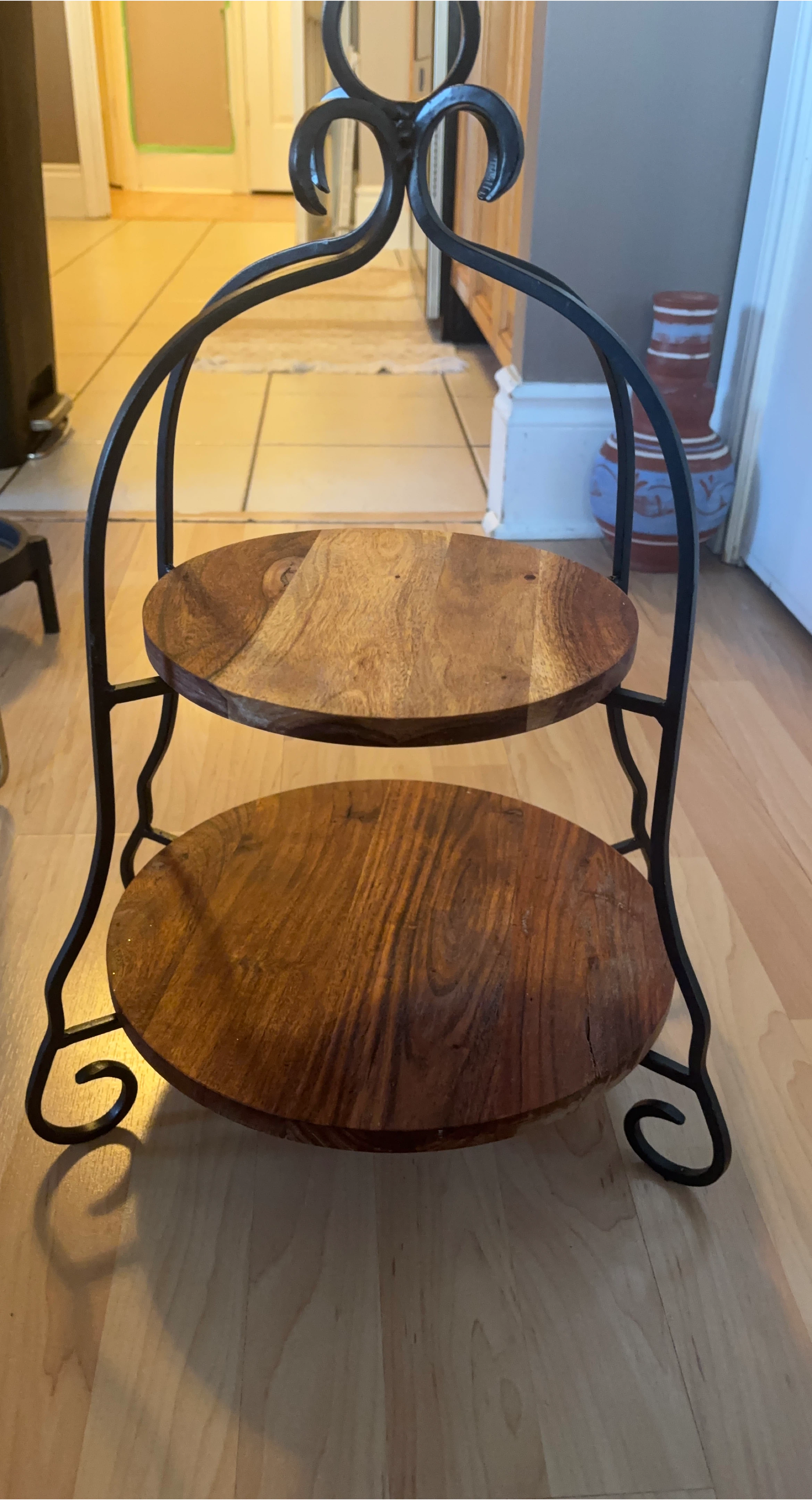 2-Tier Wood and Metal Display Stand