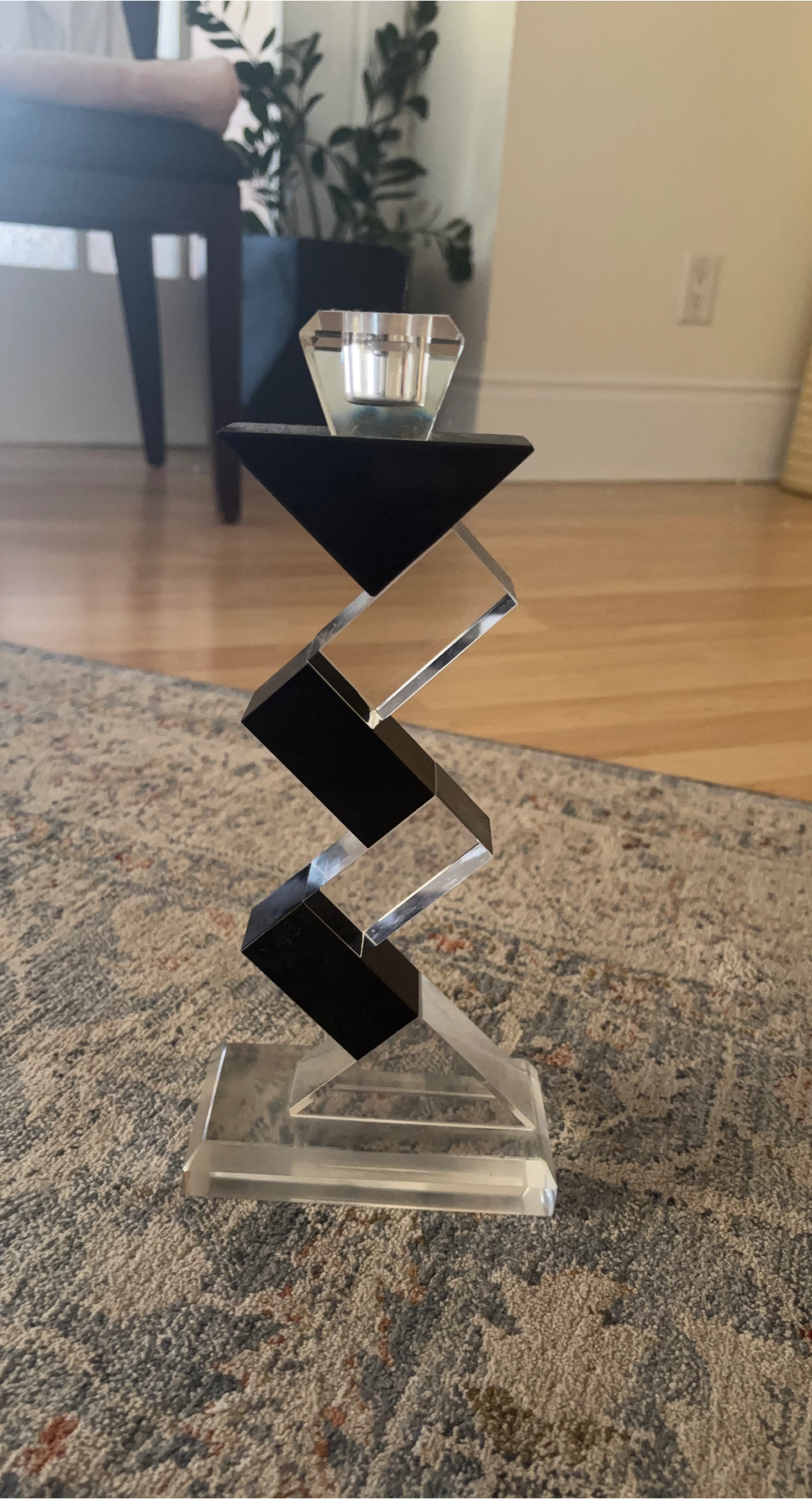 Modern Acrylic and Black Candlestick Holder