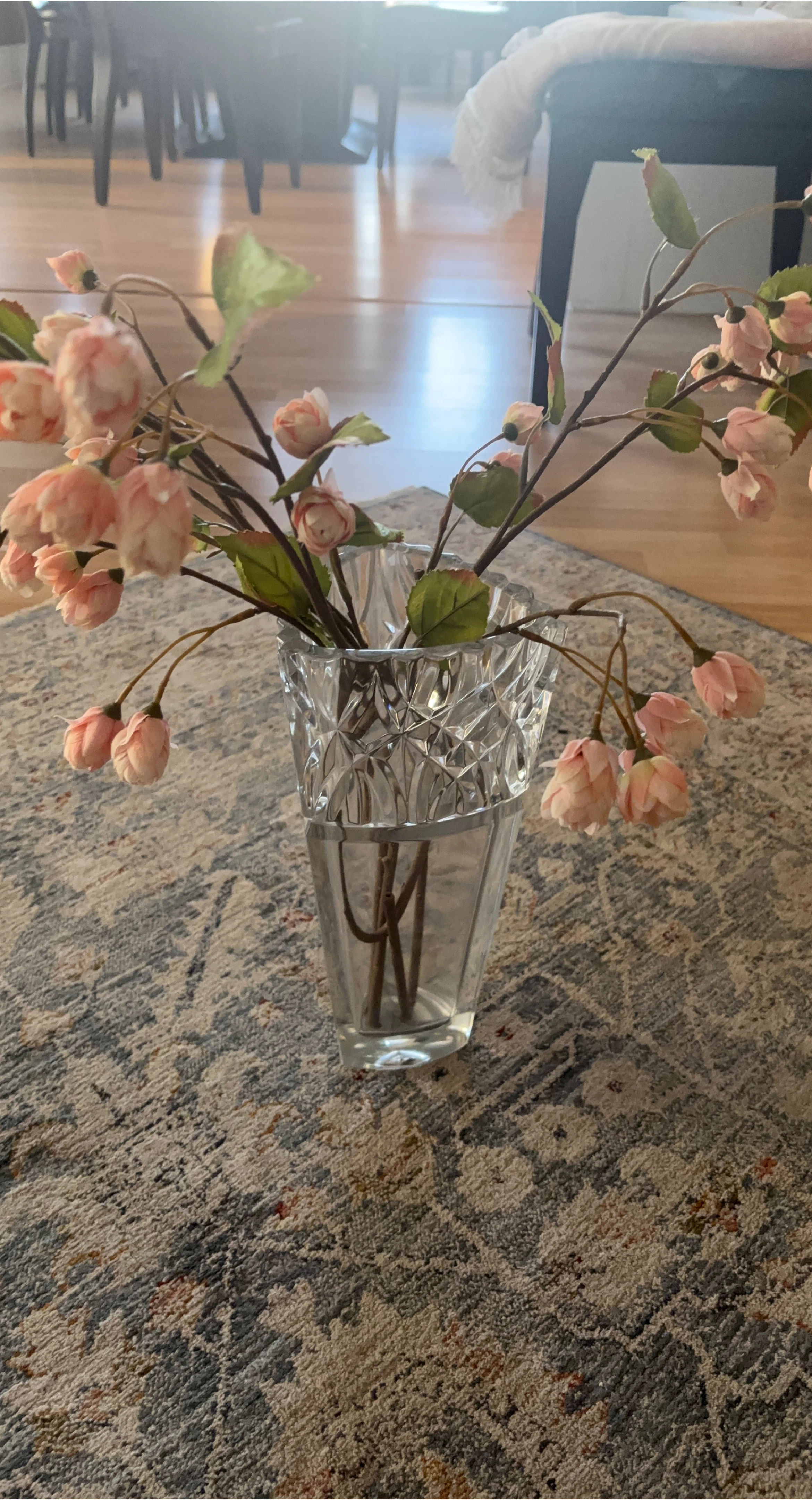 Glass Vase with Pink Artificial Flowers