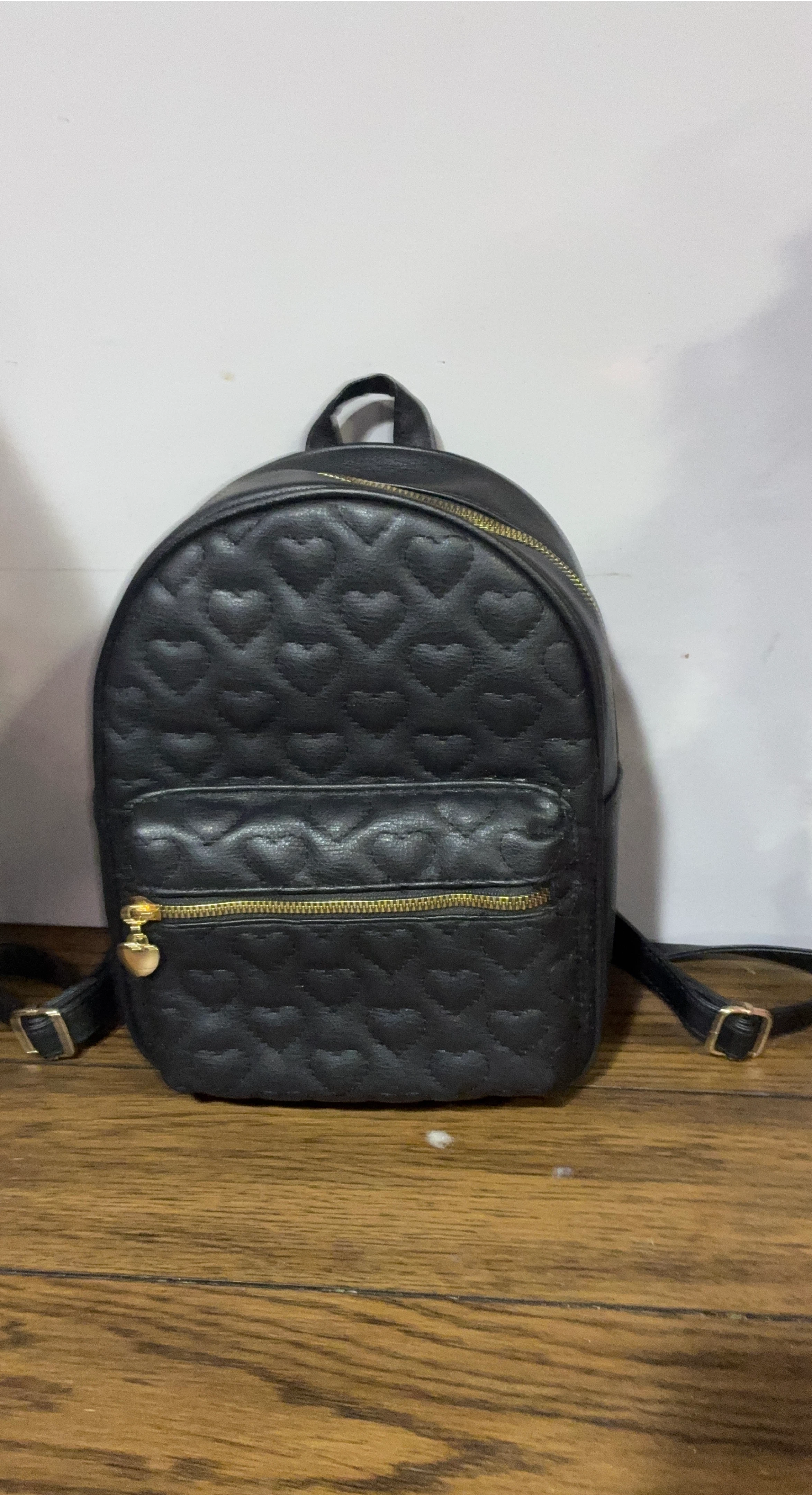 Black Quilted Heart Mini Backpack