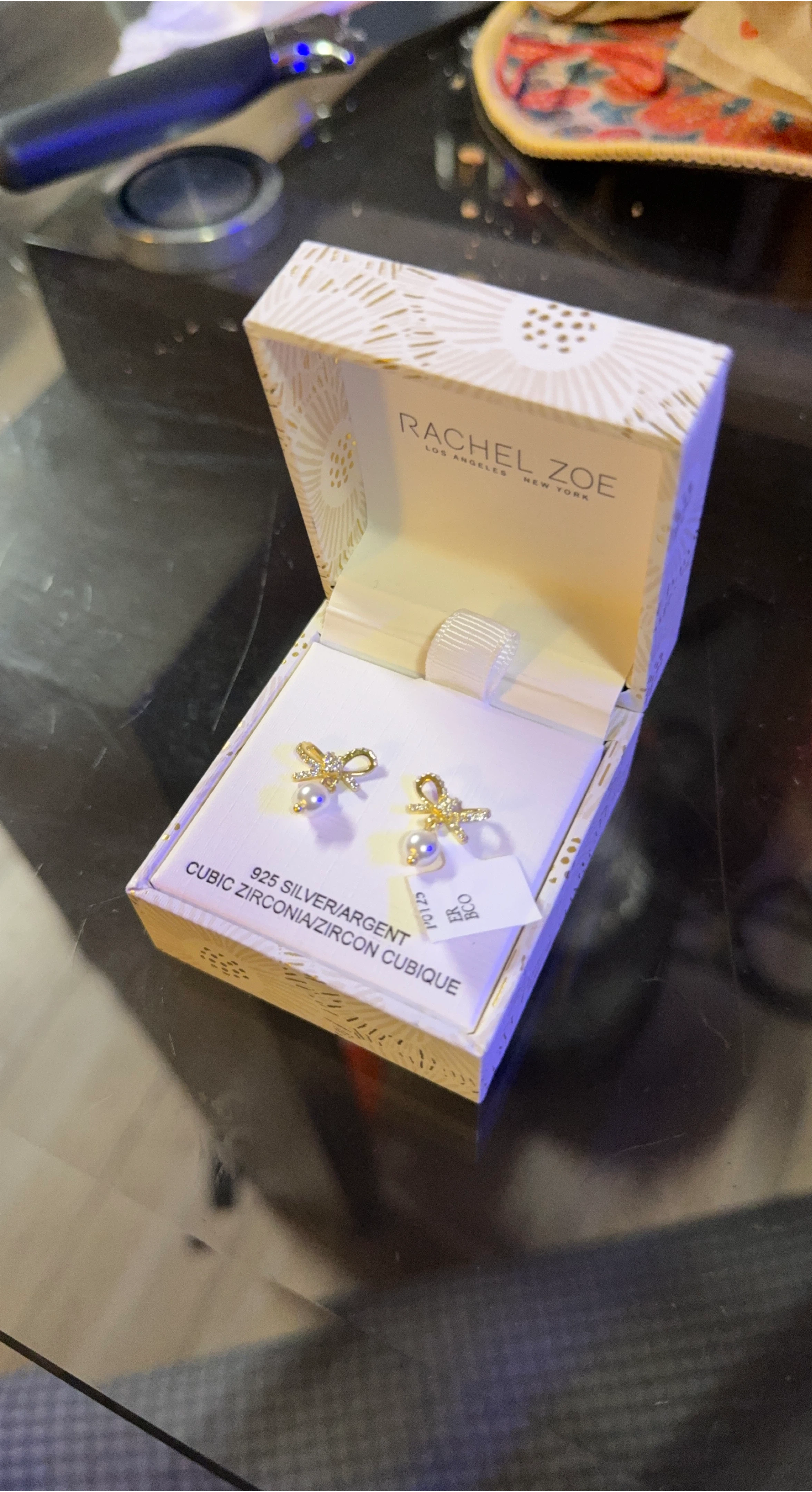 Rachel Zoe Silver/Argent Bow Earrings with Cubic Zirconia