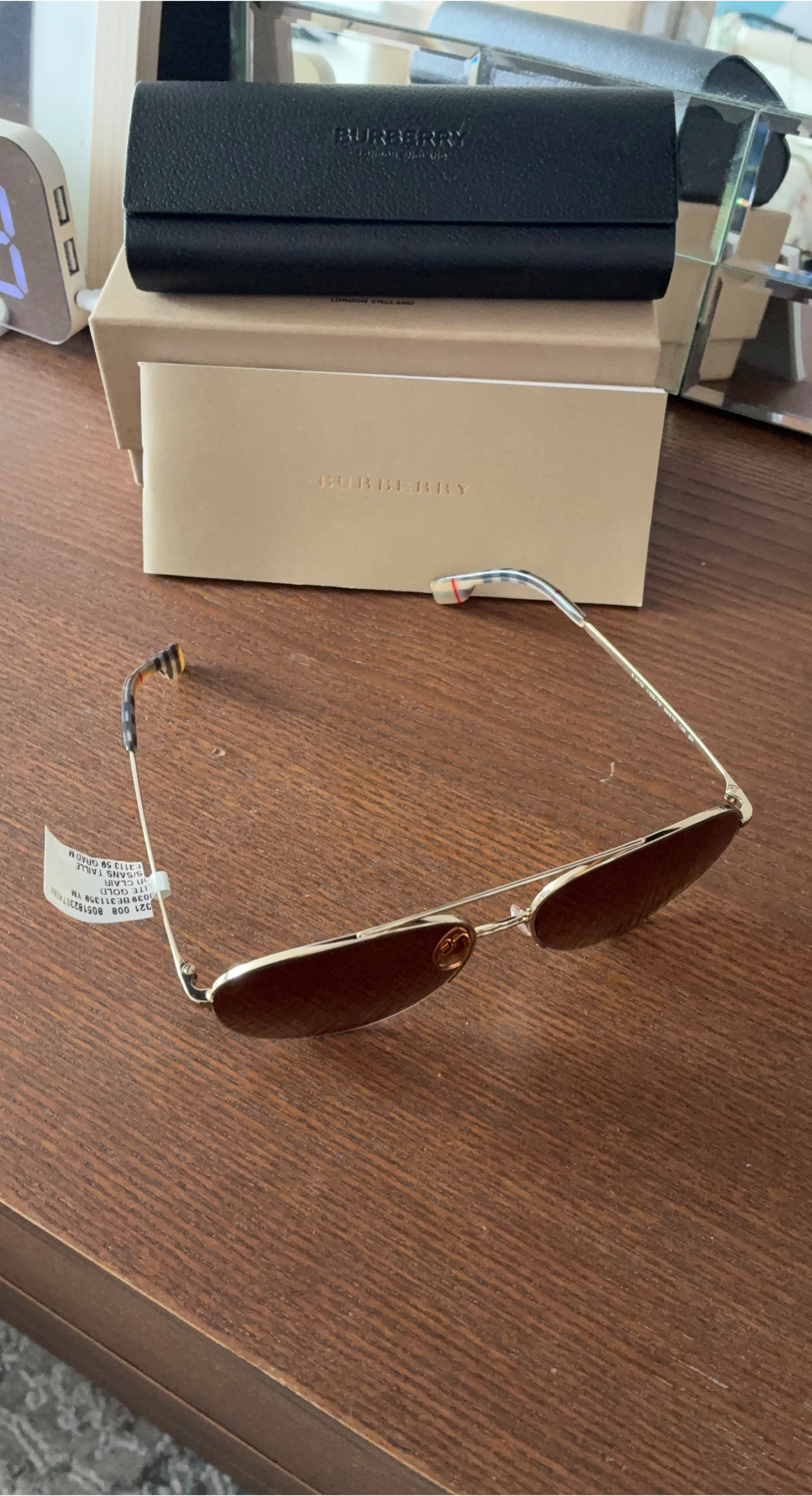 Burberry Gold Aviator Sunglasses