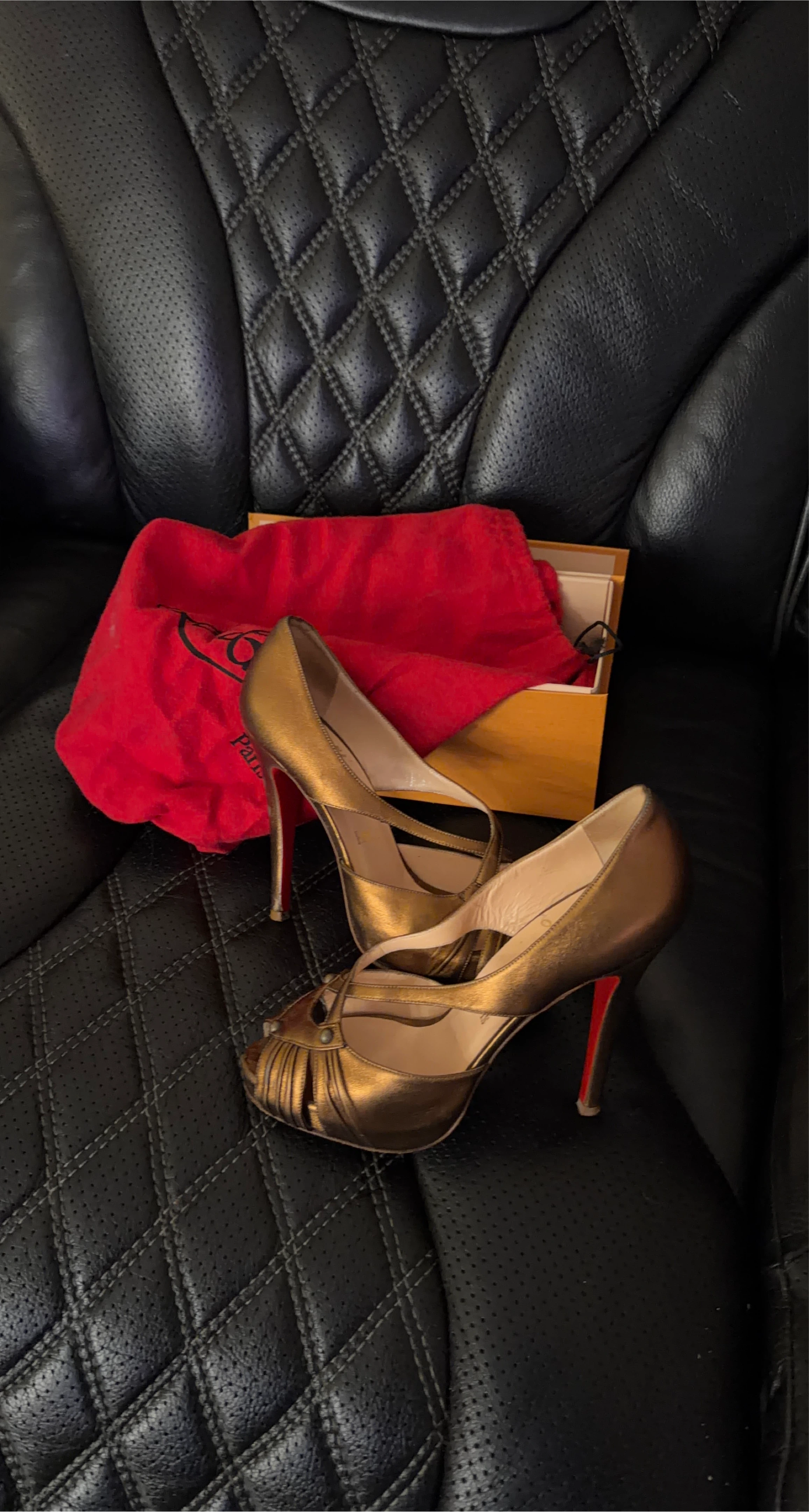 Christian Louboutin Gold Peep-Toe Heels