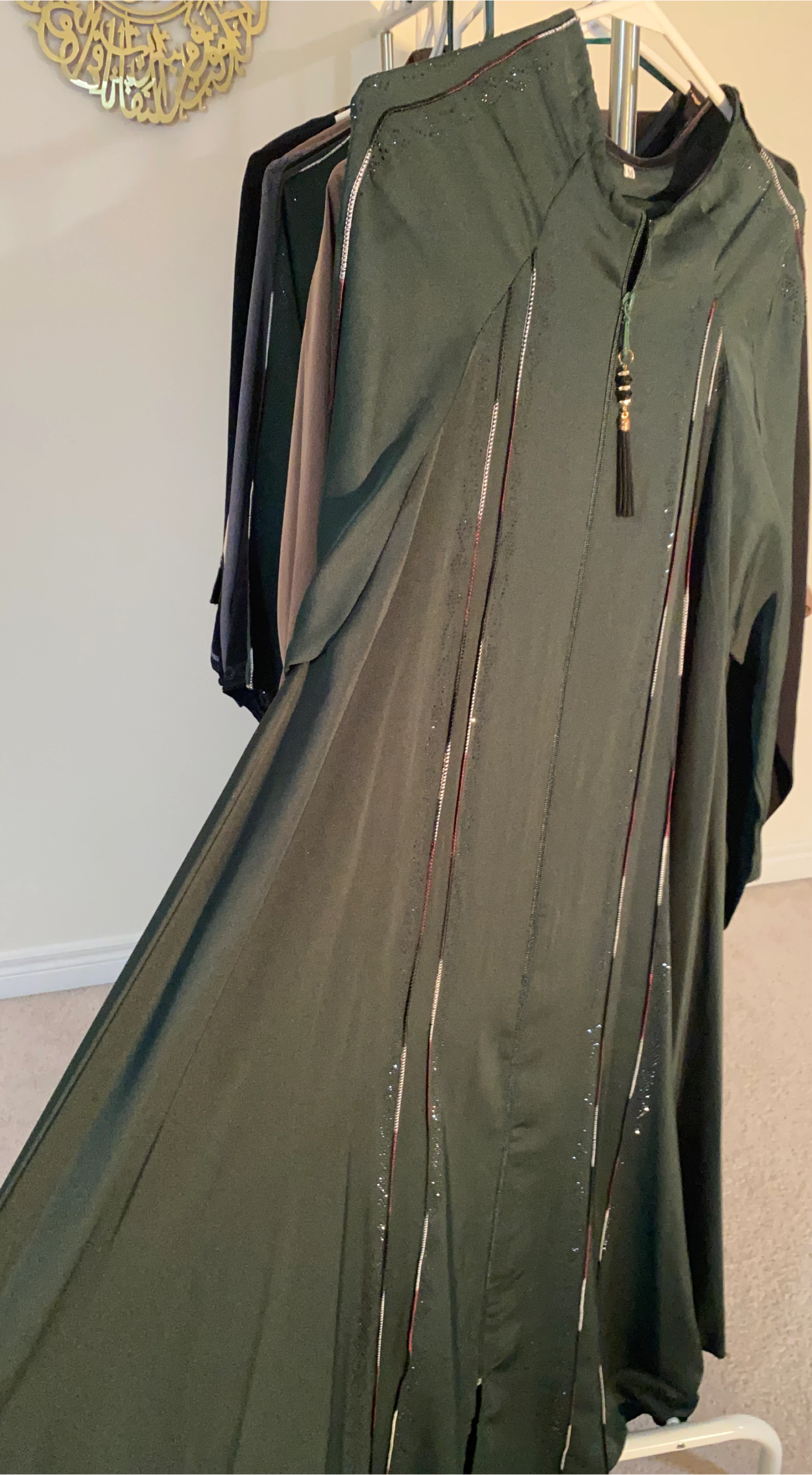 Dark Green Abaya with Embellished Trim