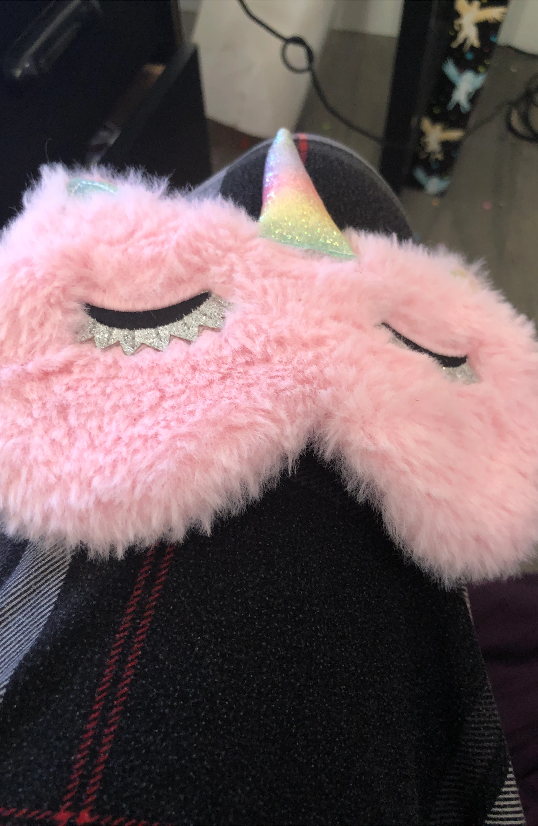 Pink Fuzzy Unicorn Eye Mask