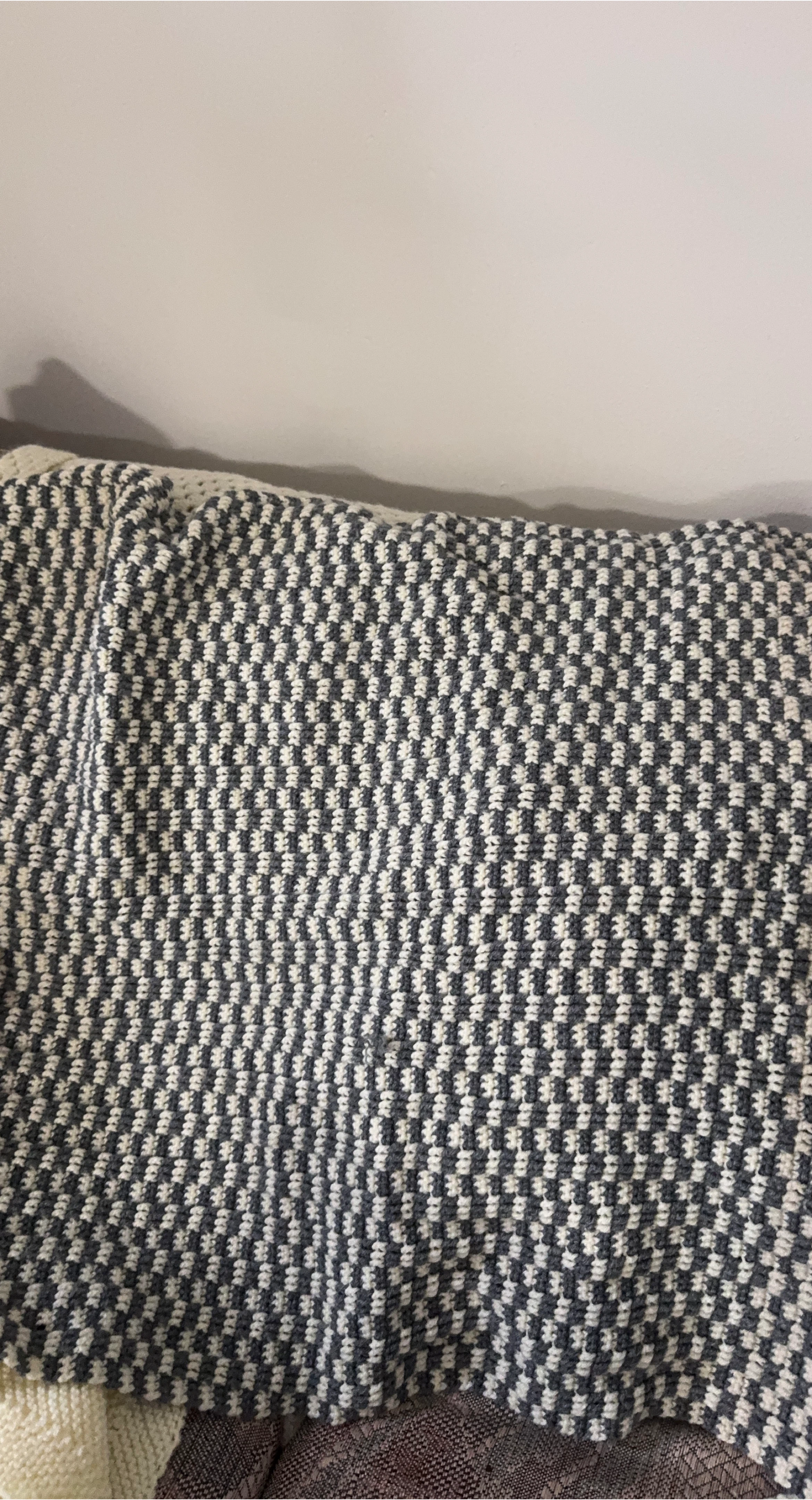 Grey and White Knit Throw Blanket