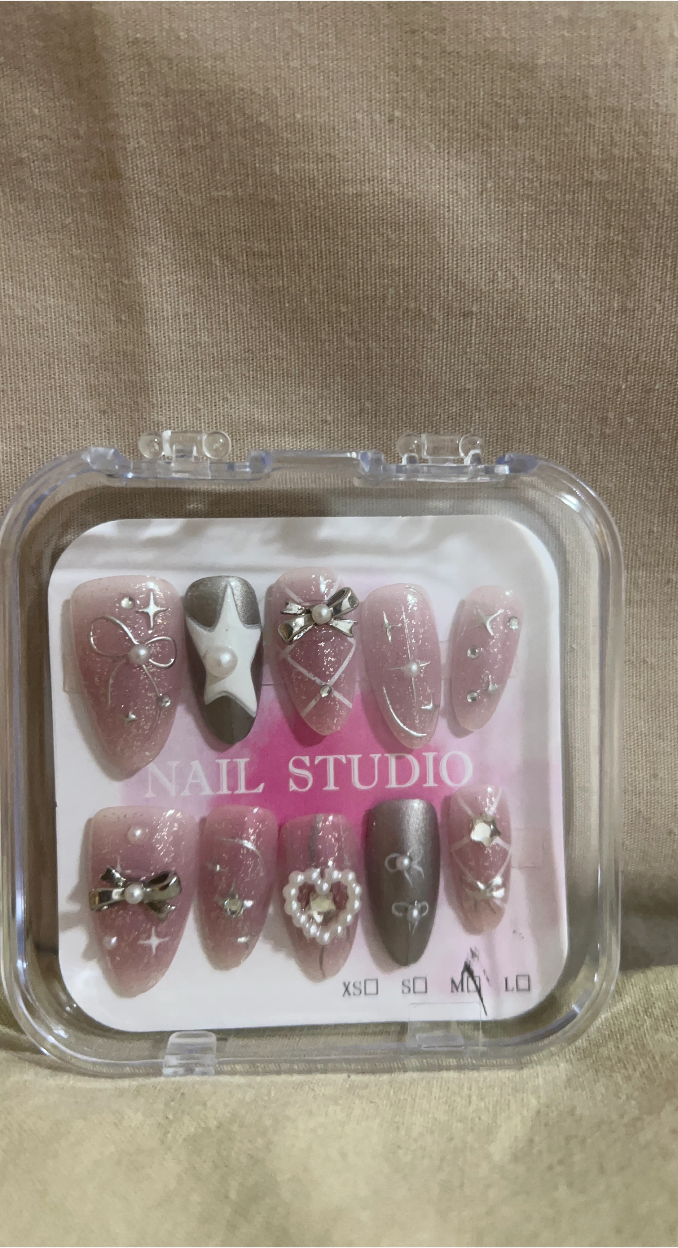 Handmade False Nails - Pink & Silver Designs