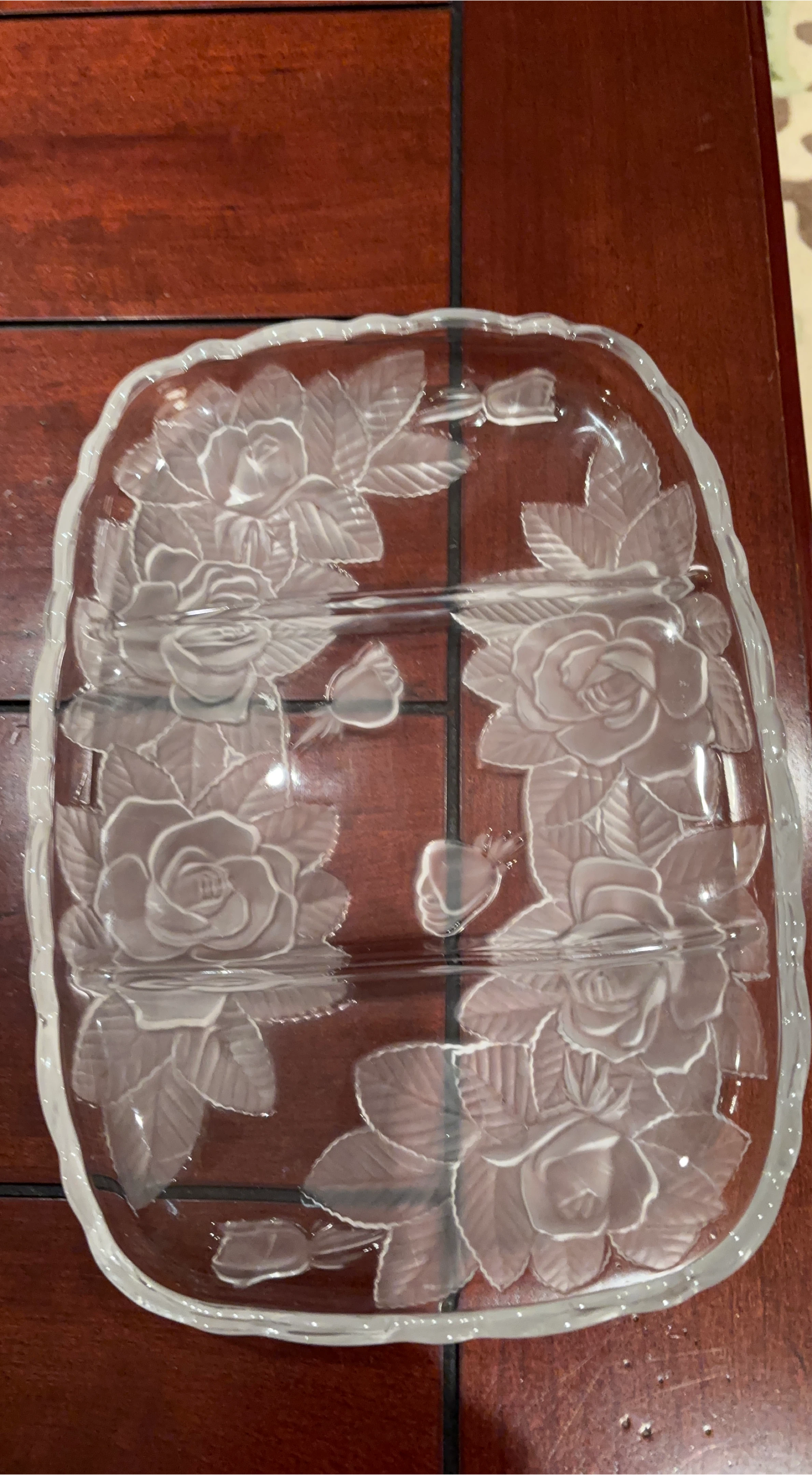 Clear Glass Rose Serving Platter
