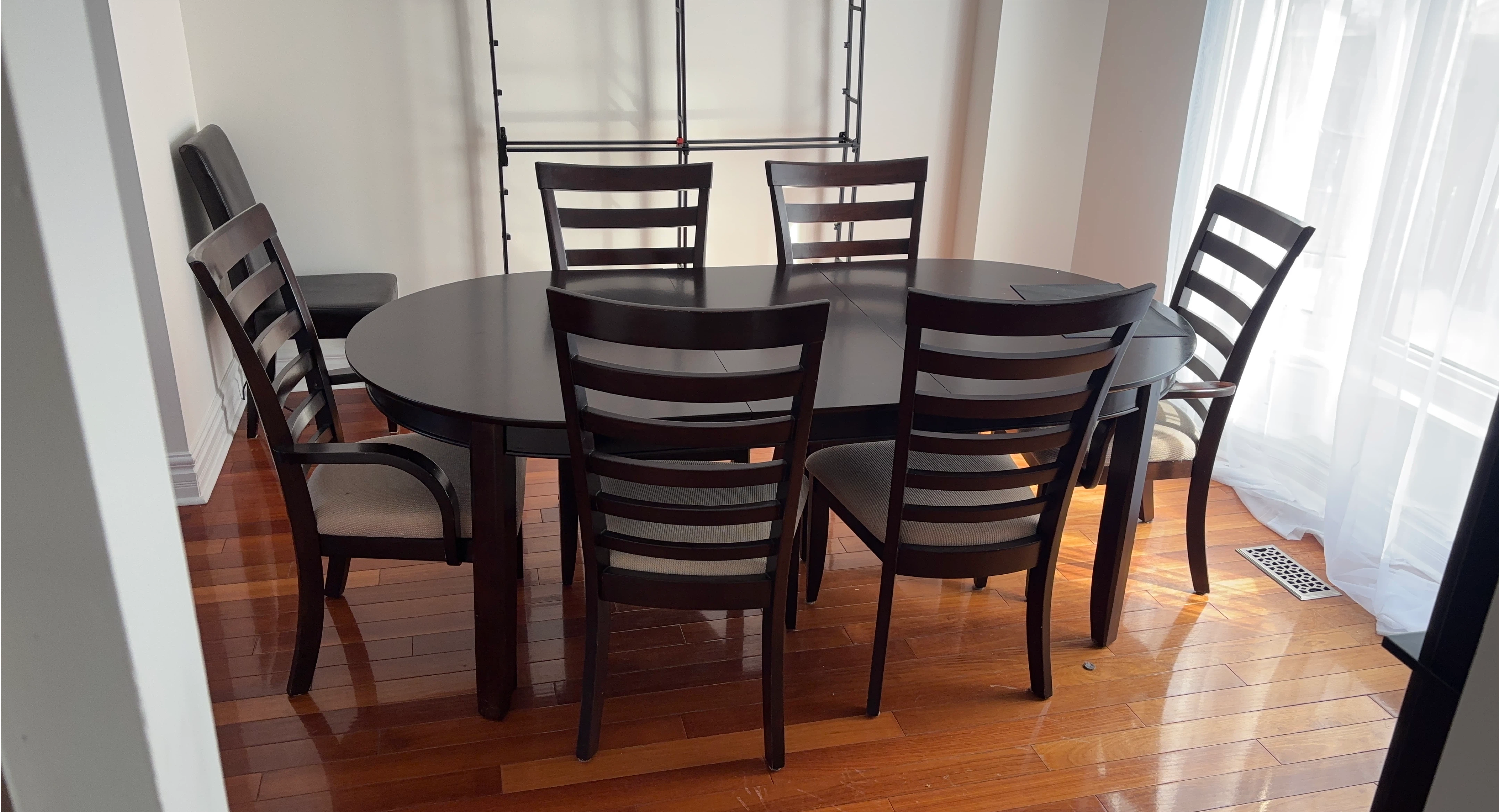 Dark Wood Dining Table Set with 6 Chairs