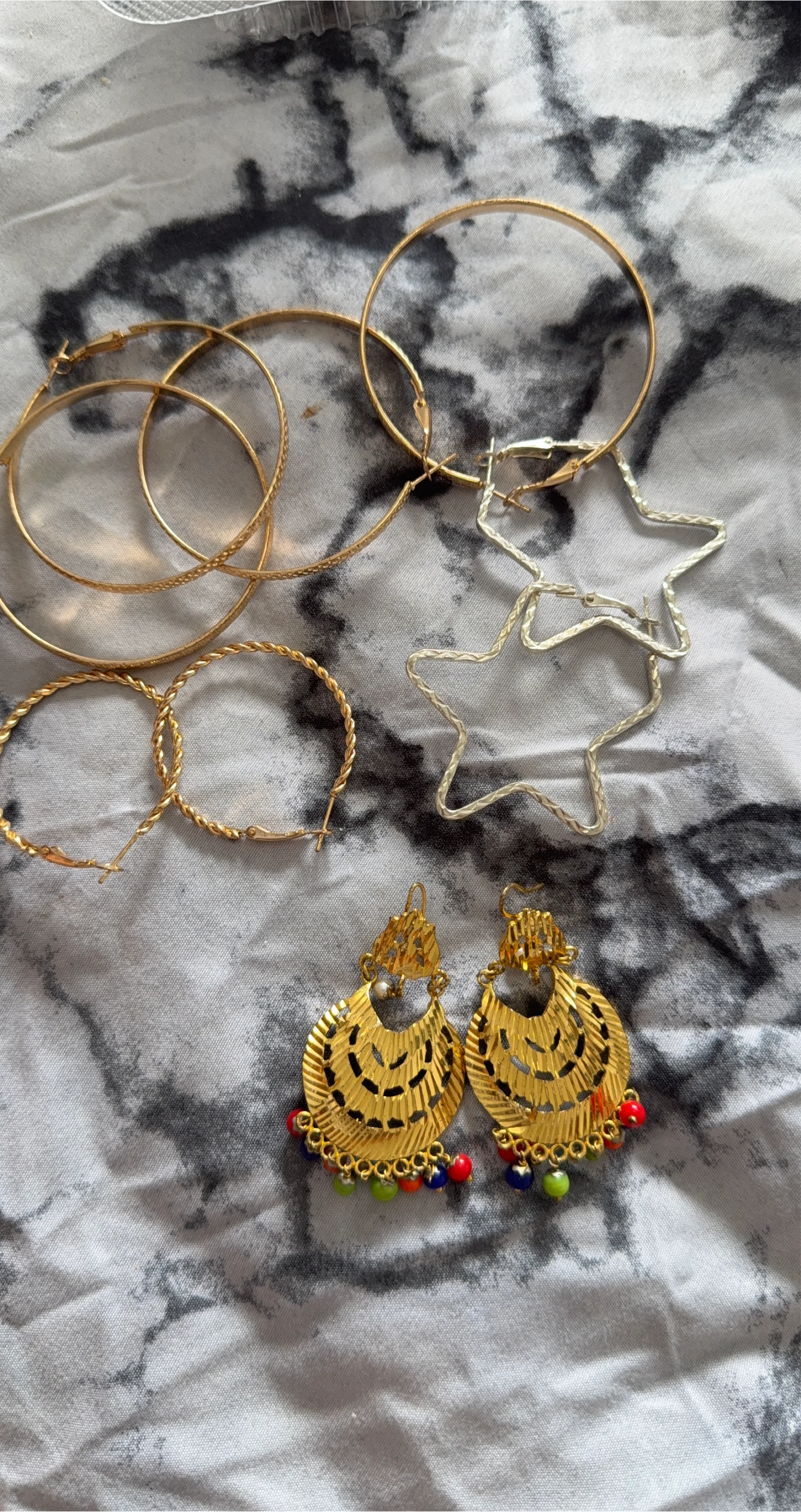 Gold Tone Hoop Earrings and Star Dangle Earrings Set