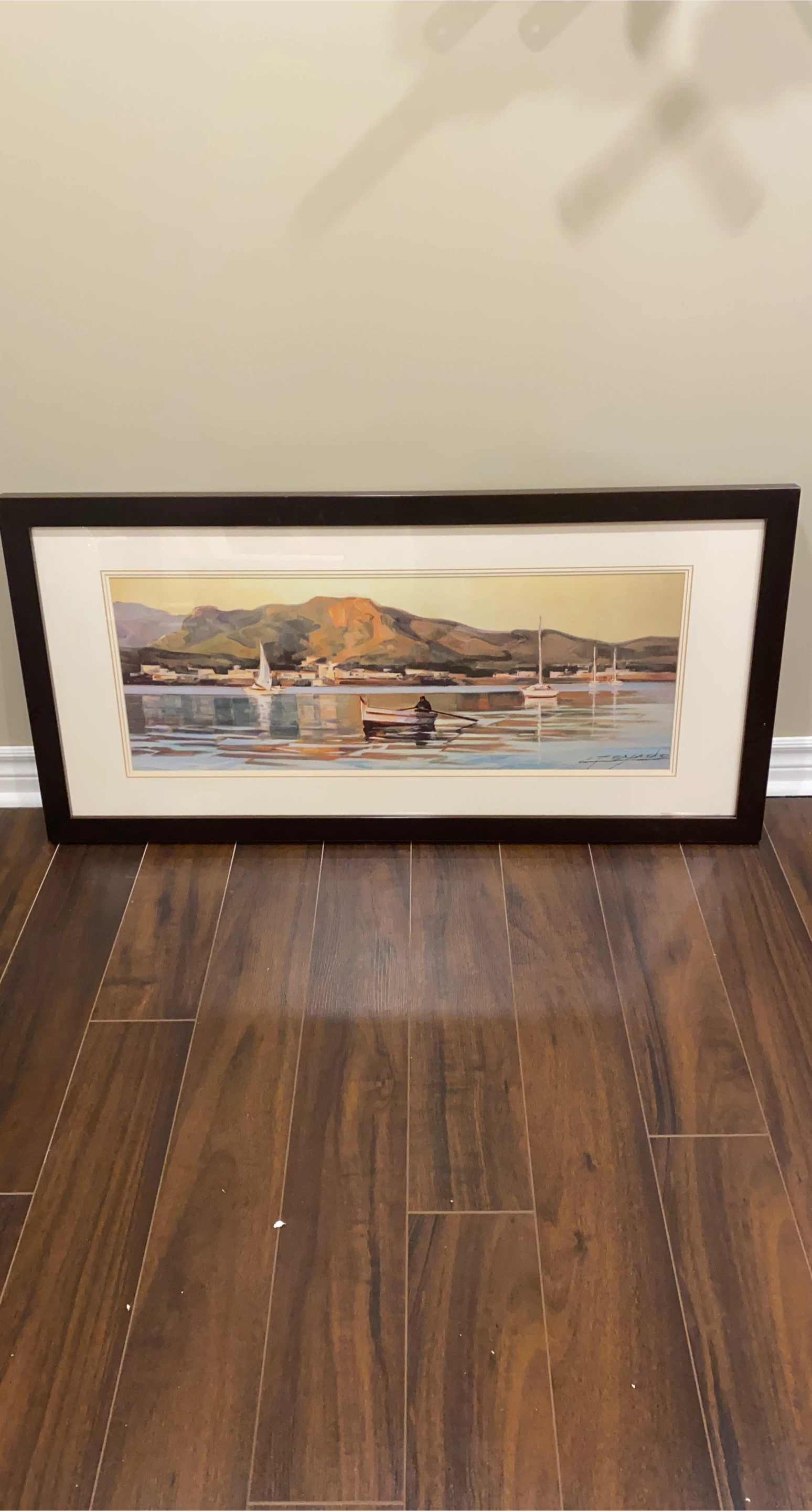Framed Watercolour Painting - Sailboats by the Coast