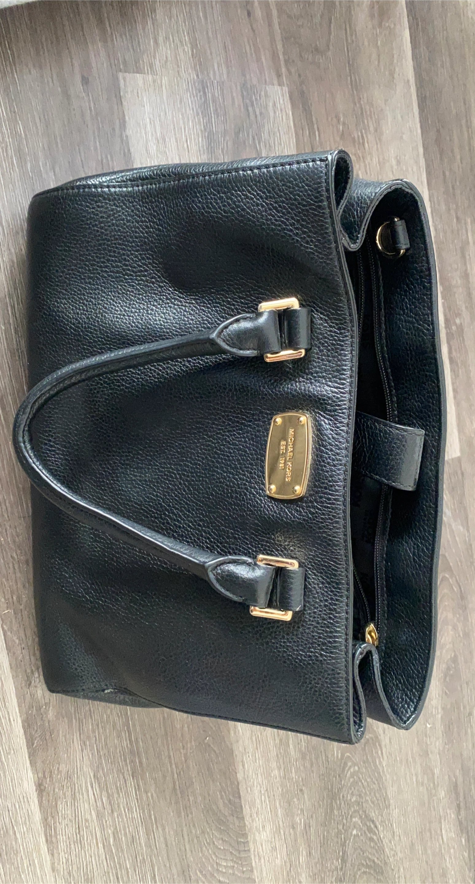 Michael Kors Black Leather Tote Handbag