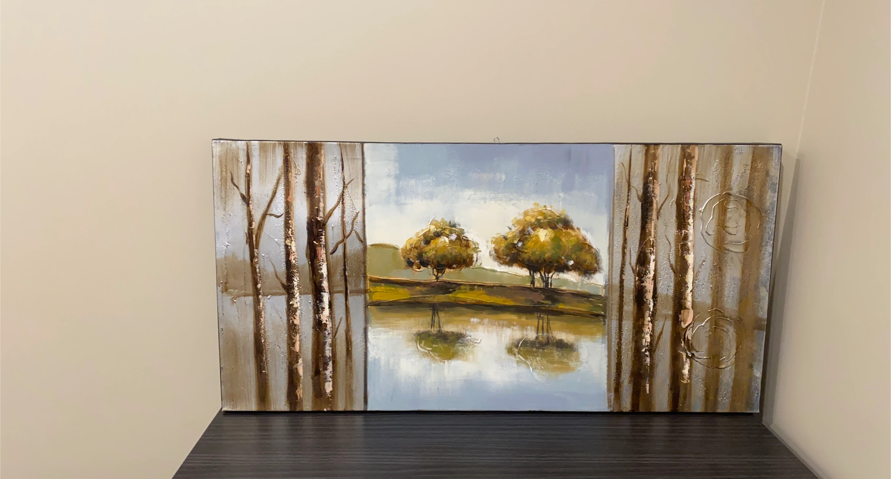 Wall Art Triptych Painting Trees Reflection