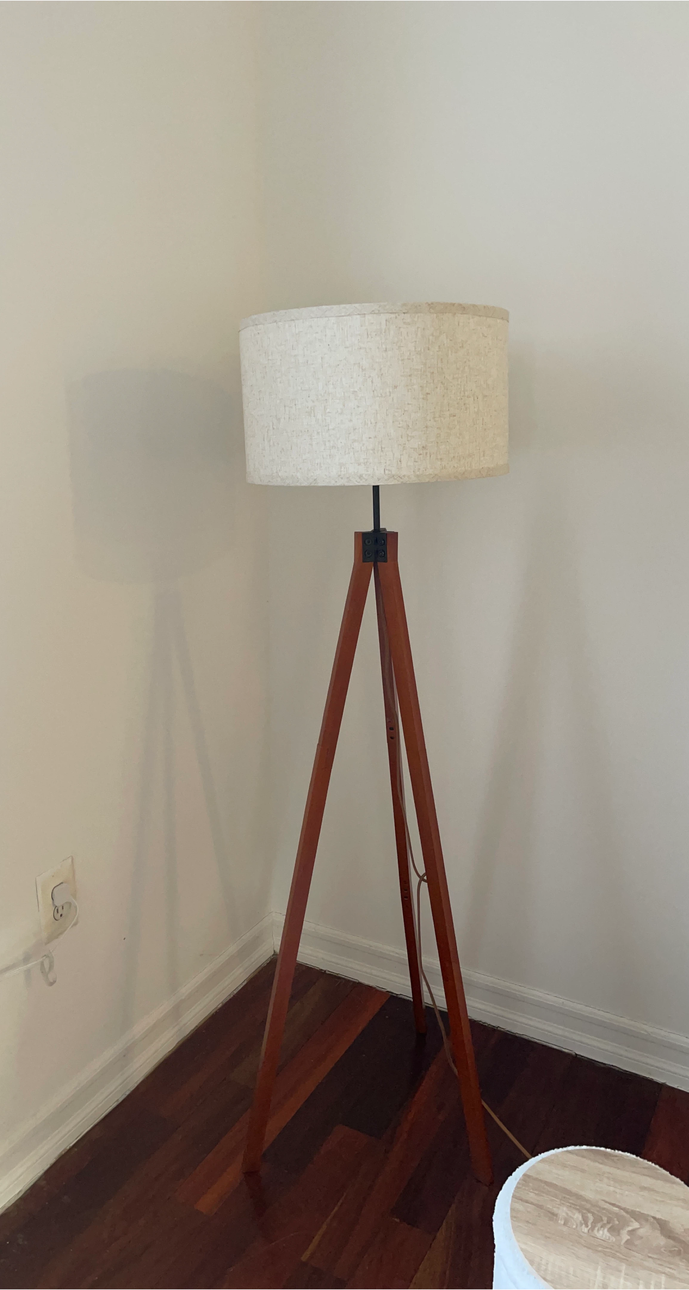Tripod Floor Lamp with Beige Drum Shade