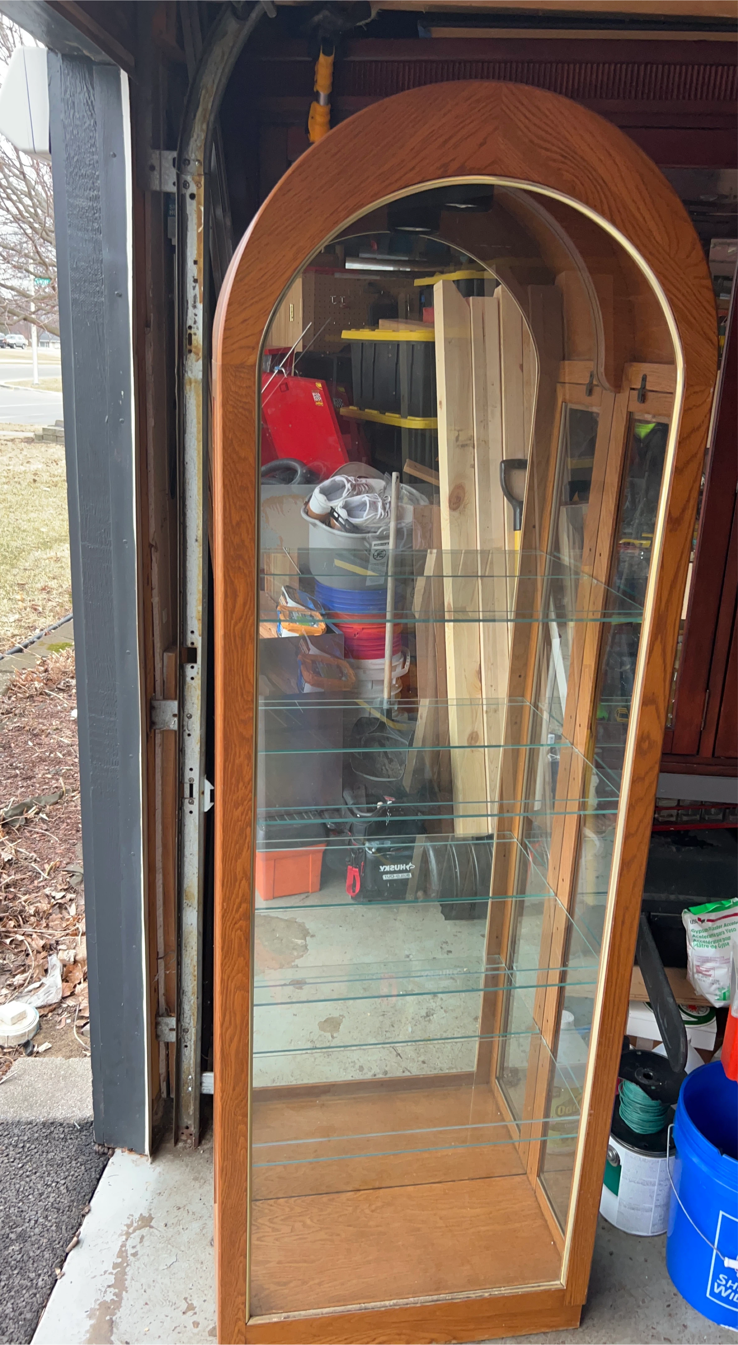 Vintage Oak Wood and Glass Display Cabinet